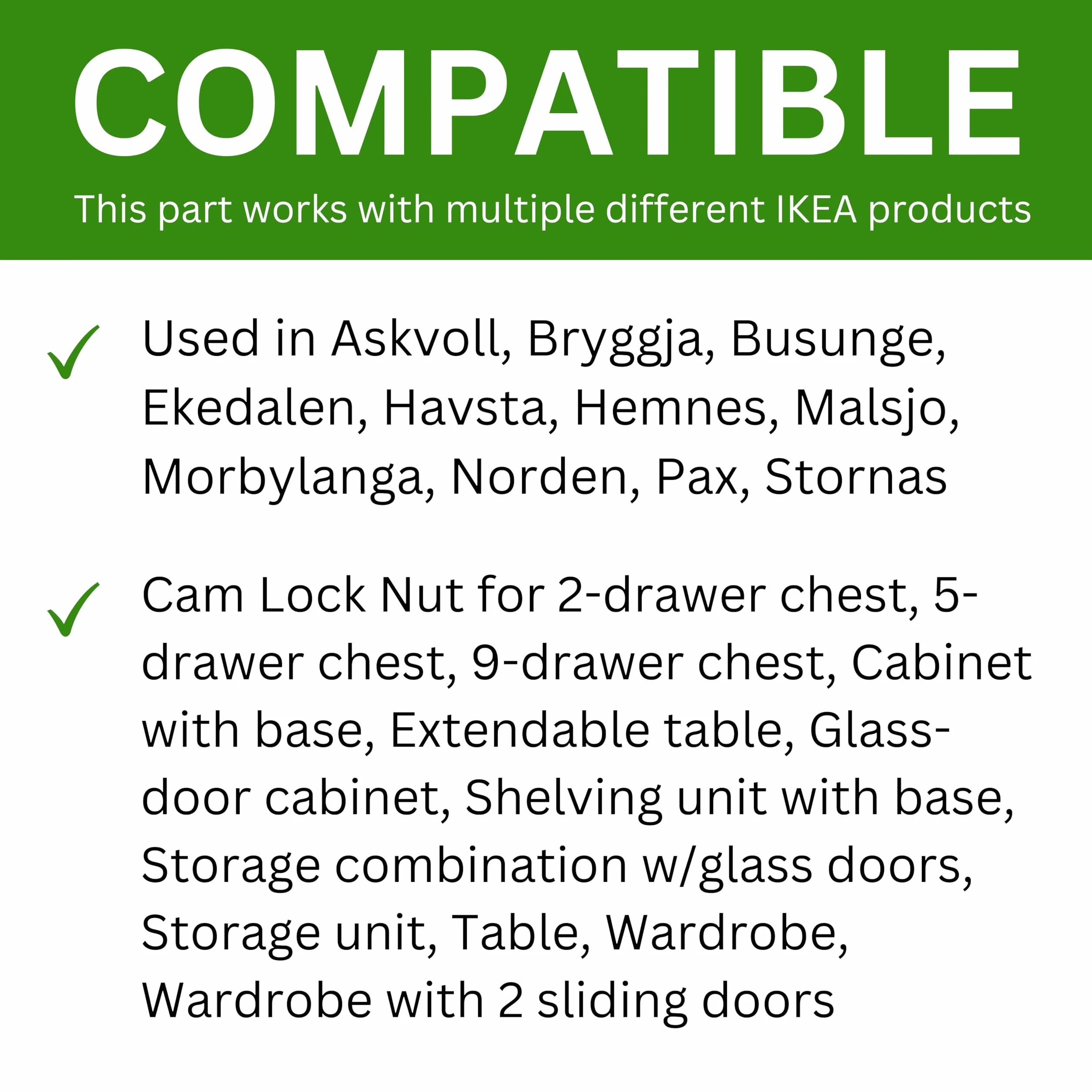 Spare Hardware Parts Nakrętka krzywkowa 18 mm | zamiennik do części IKEA # 113434 | opakowanie 10 sztuk