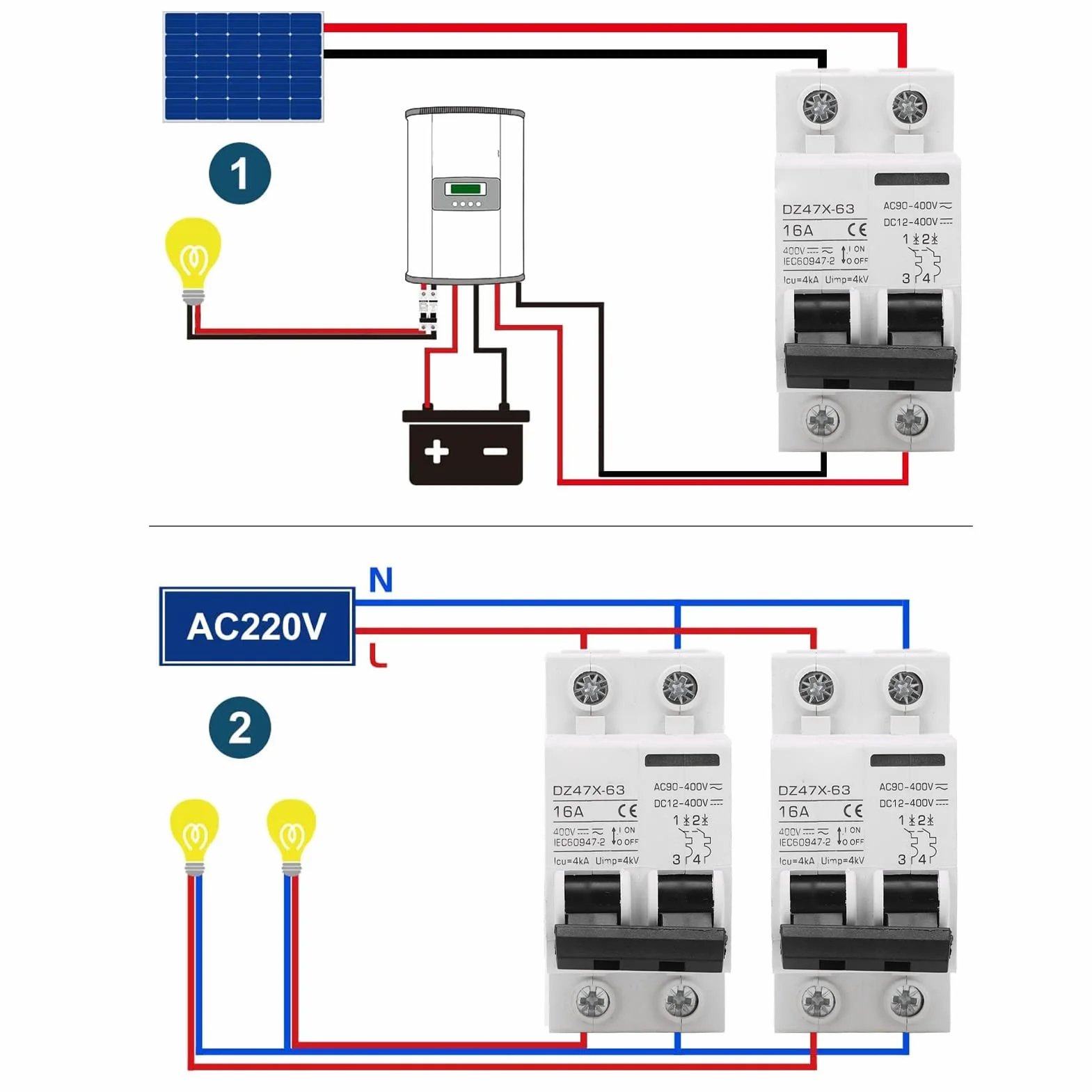 Wyłącznik nadprądowy 16 A, AC DC 2 w 1, 400 V, 2P, miniaturowy wyłącznik automatyczny, montaż na szynie DIN, odłącznik C16, zabezpieczenie przed przeciążeniem, wyłącznik powietrzny, przełącznik kombi