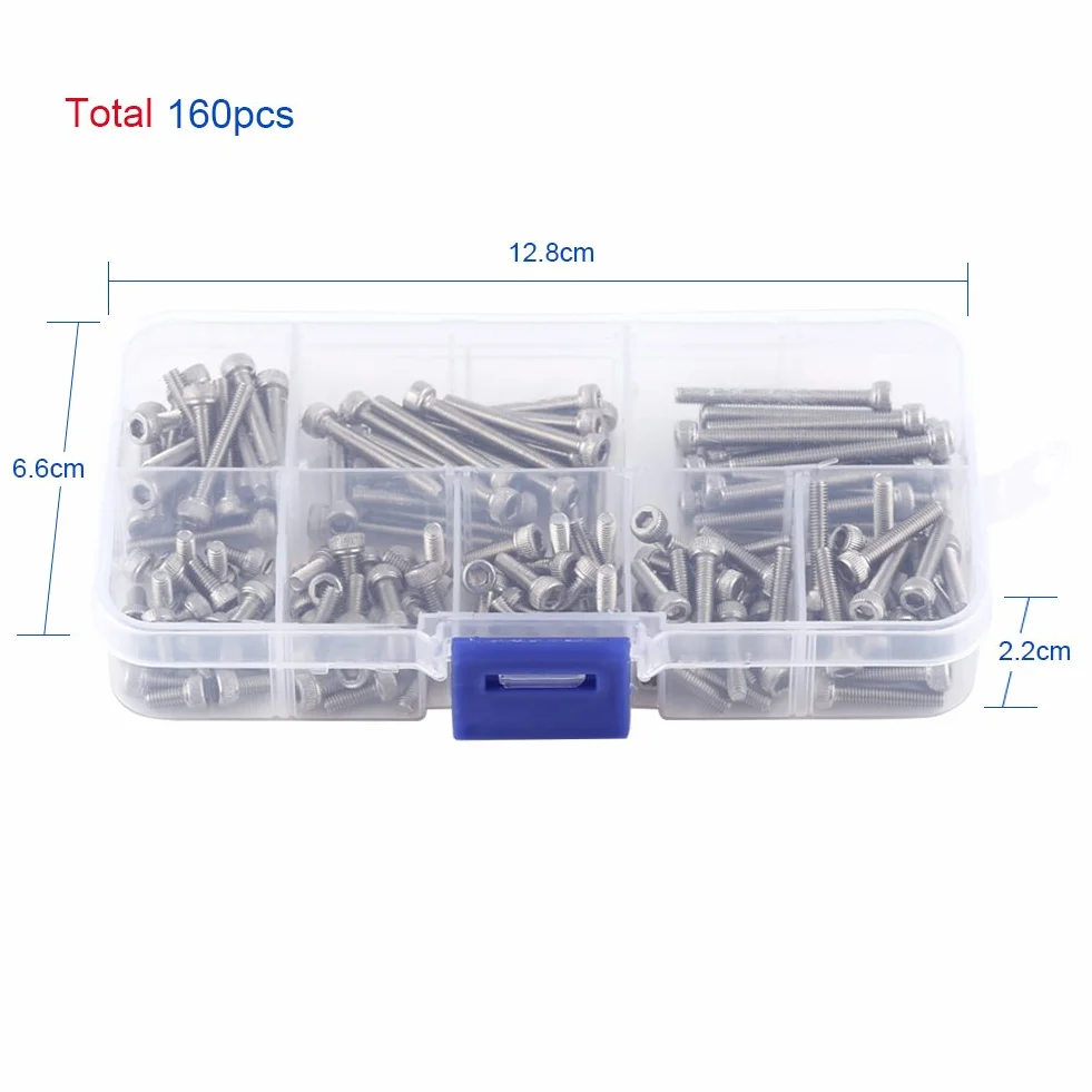 Walfront 160 szt. Śruby z łbem sześciokątnym 304 stal nierdzewna M3 x 6-30mm