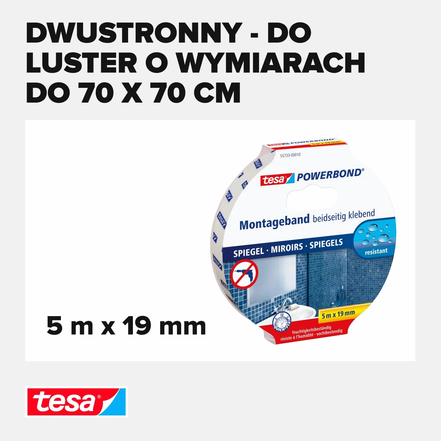 Tesa Taśma Montażowa 5 m x 19 mm Biały