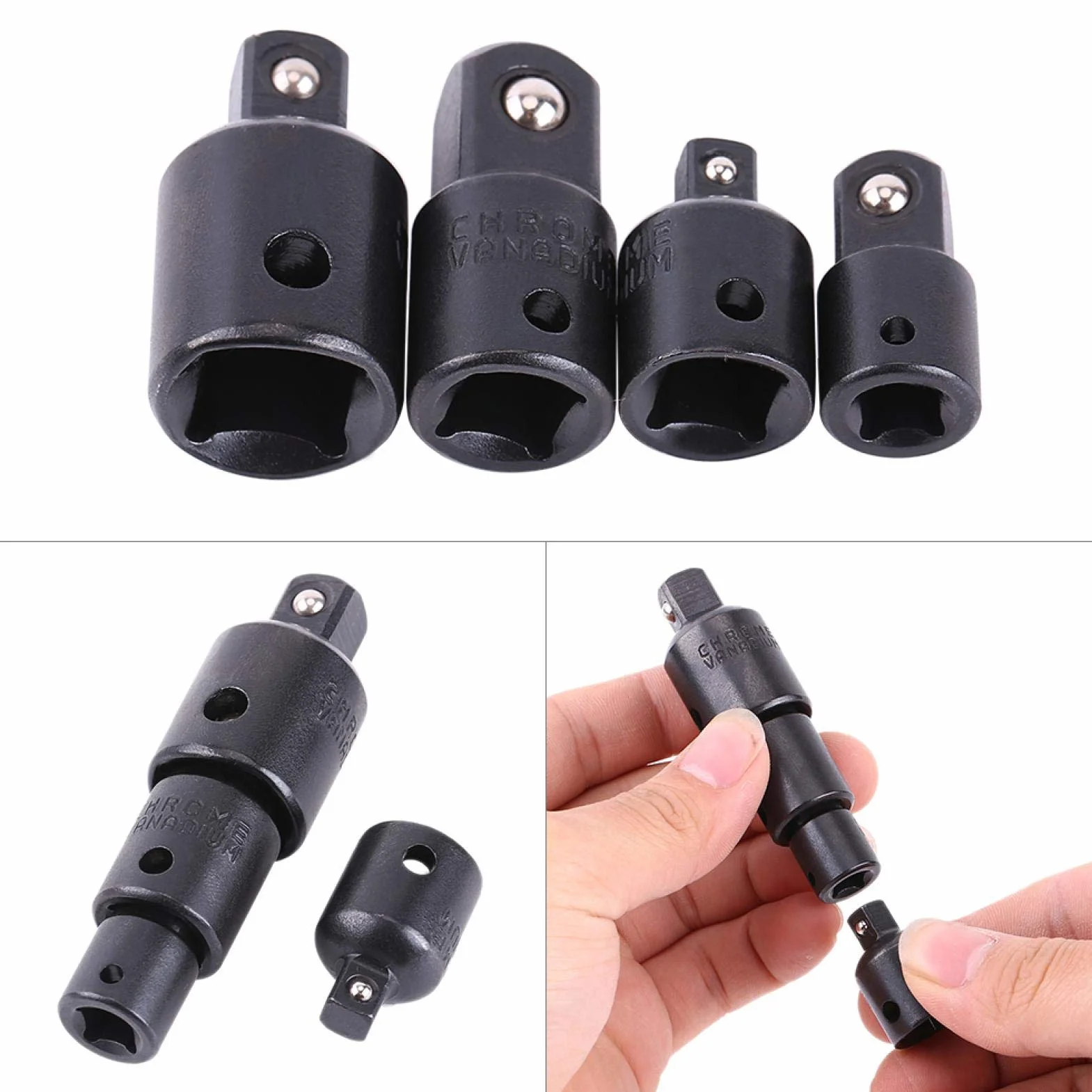 Akozon Zestaw adapterów zwiększających i redukcyjnych 4 szt. Adapter Konwerter 1/2"1/4" 3/8"Do nasadek i końcówek