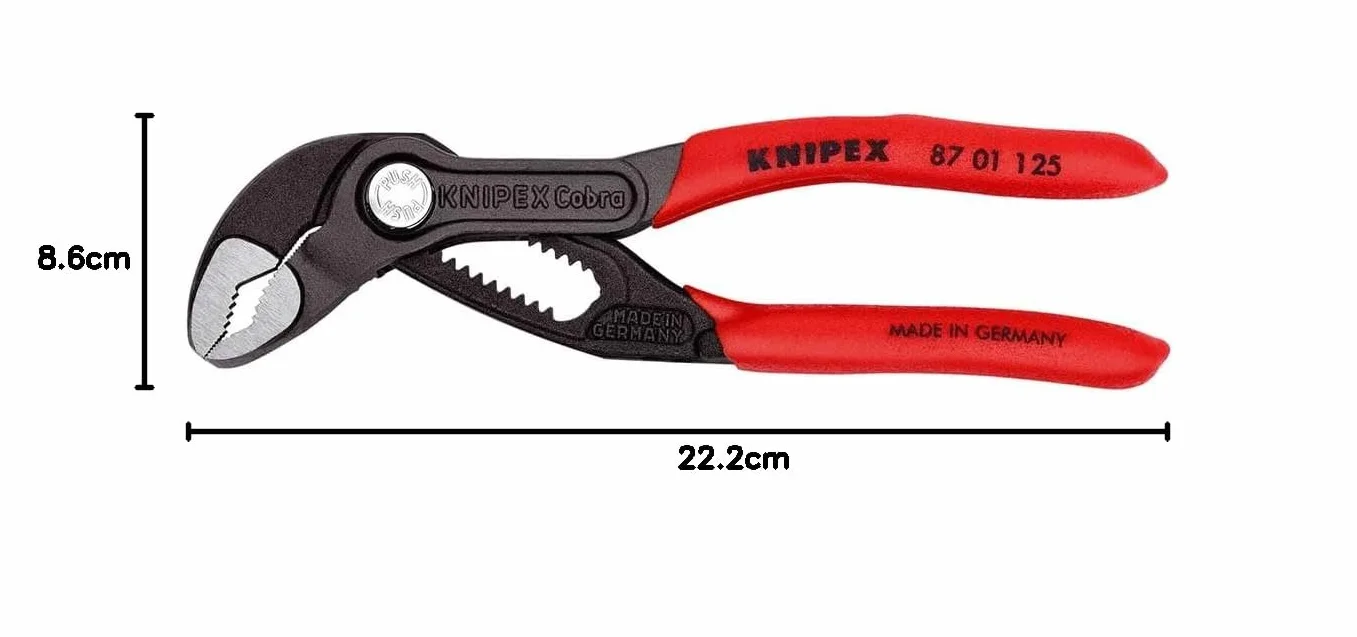 KNIPEX Cobra Szczypce nastawne do rur nowej generacji w opakowaniu z zawieszką fosforanowana, szara pokryte antypoślizgowym tworzywem, 87 01 125 SB