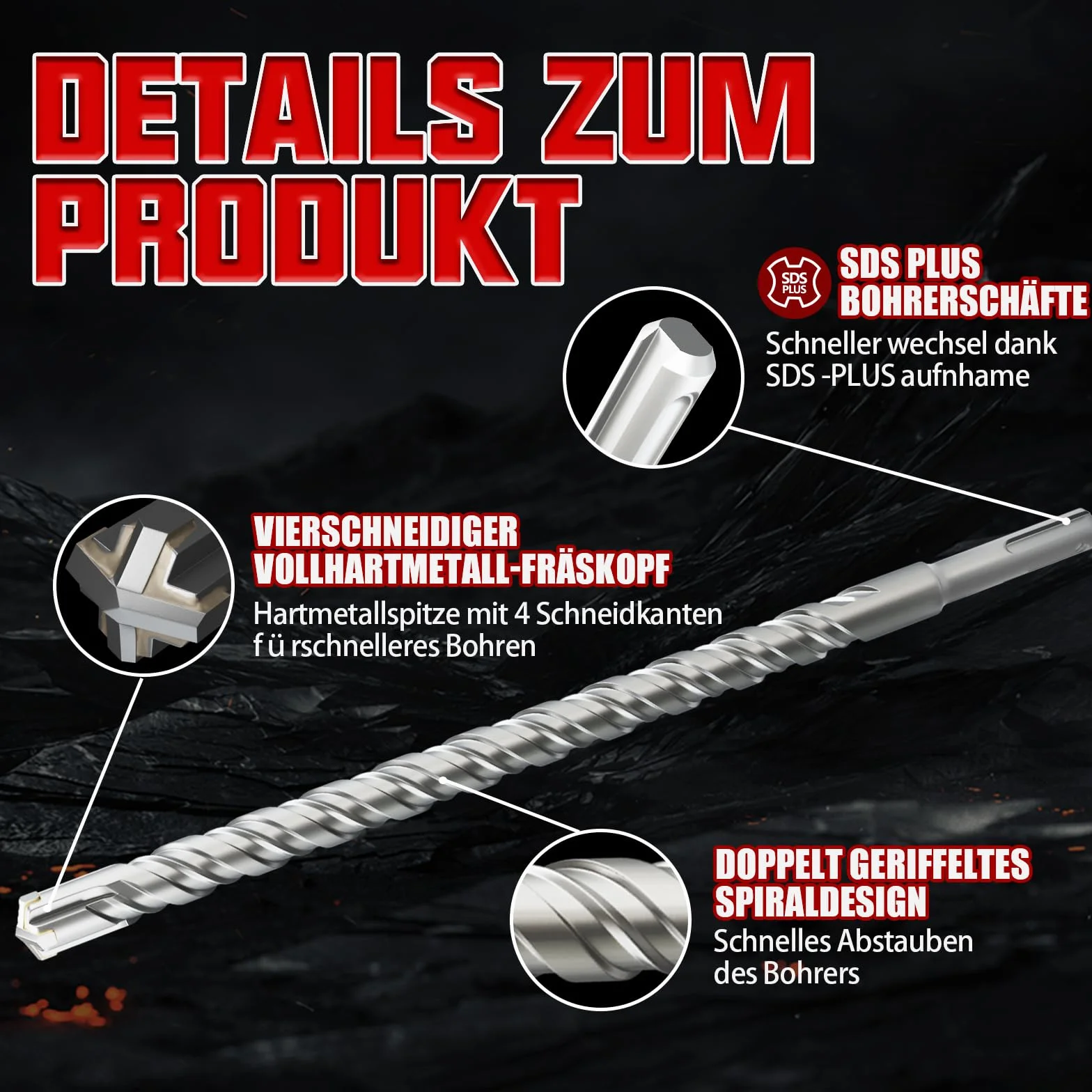 CSOOM SDS Plus wiertło 16 x 350 mm, profesjonalne wiertło do betonu, idealne do wiercenia w kamieniu, betonie, kamieniu naturalnym, murze ceglanej