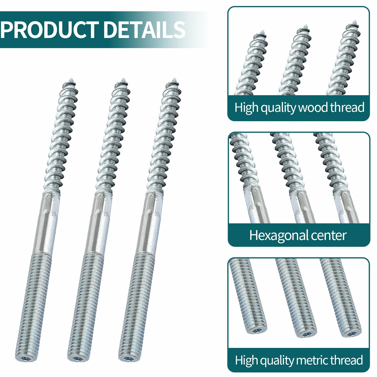 10 sztuk śrub trzpieniowych M10, M10 x 200 mm, ze stali węglowej, wkręty z podwójnymi łbami Torx, wkręty do drewna, podwójne śruby gwintowane do mocowania obejm rurowych i montażu mebli, 10 sztuk