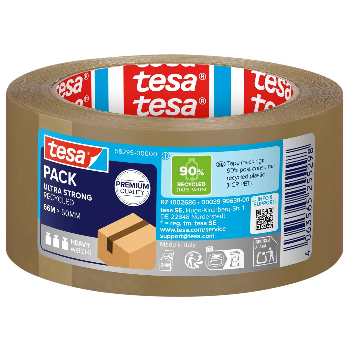 tesapack eco & ultra strong taśma do paczek - taśma samoprzylepna z materiału pochodzącego z recyklingu - bezpiecznie zakleja paczki o wadze do 30 kg - 1 rolka 50 m x 50 mm