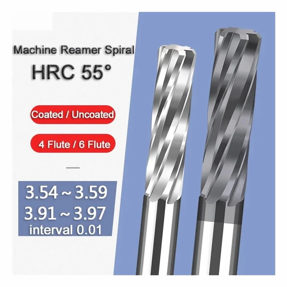 Rozwiertak z węglików spiekanych spirala 3,91 3,92 3,96 3,97 3,54 3,56 3,57 3,58 3,59 nóż do metalu 4 rowki rozwiertak do mocowania CNC (niepowlekany 3,97 x 25 x 50 l)