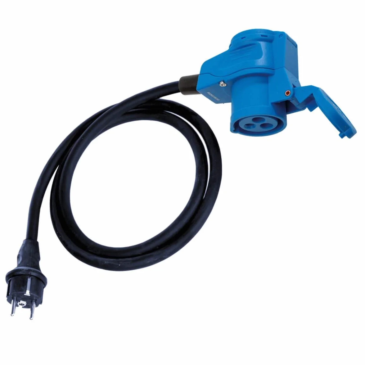 CEE Kabel adaptera narożnego ze stykiem ochronnym 1,5 m, IP44, 230 V/16 A, 3-biegunowy, kabel kempingowy, adapter do łodzi, kampera, gniazdo narożne, kolor niebieski