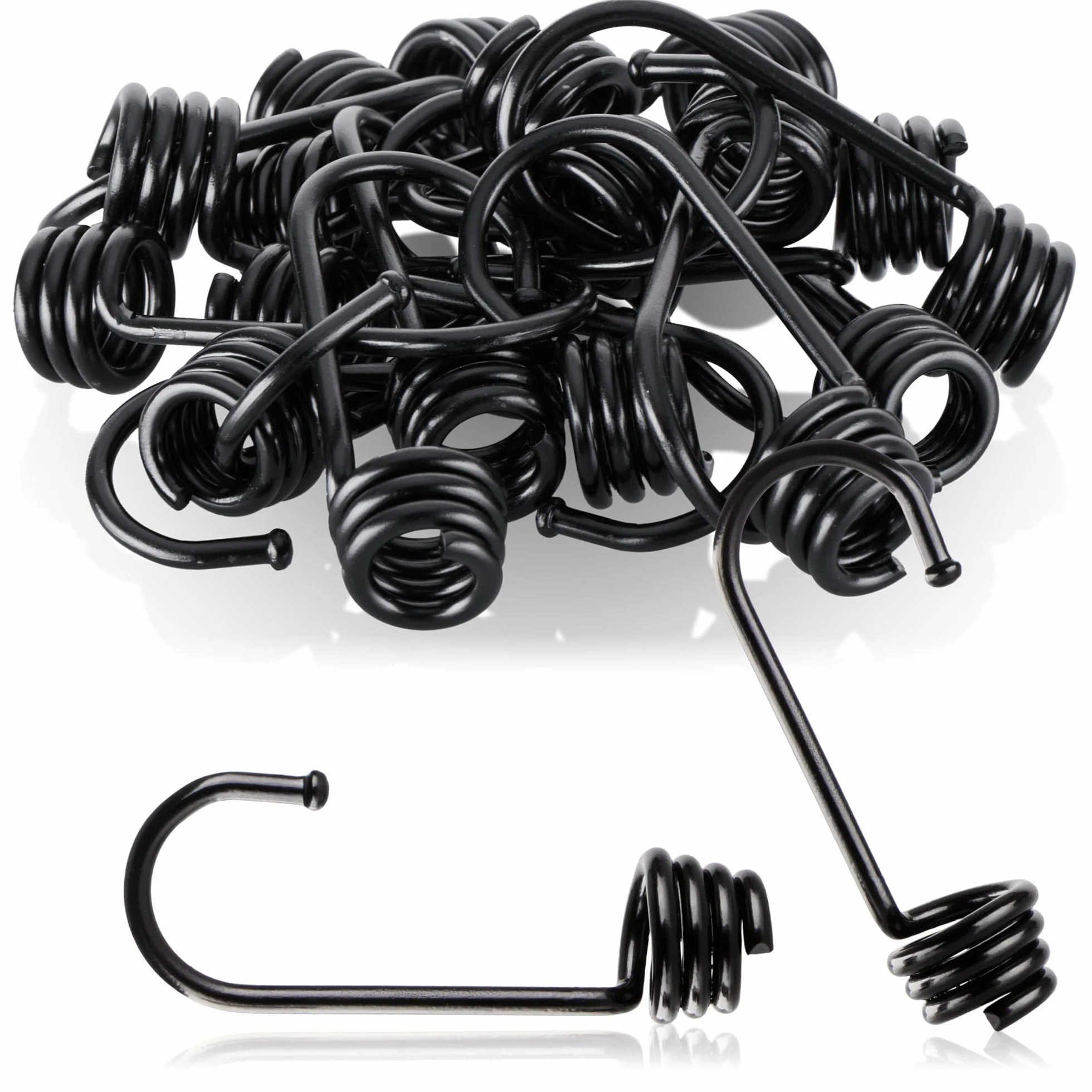COM-FOUR® 20x spiralne haki - malowany metalowy hak - koncówka do pasów napinajacych, napinaczy bagazu, lin plandekowych, ekspanderów, linek i lin odciagowych - hak do lin odciagowych (czarny - 08mm)