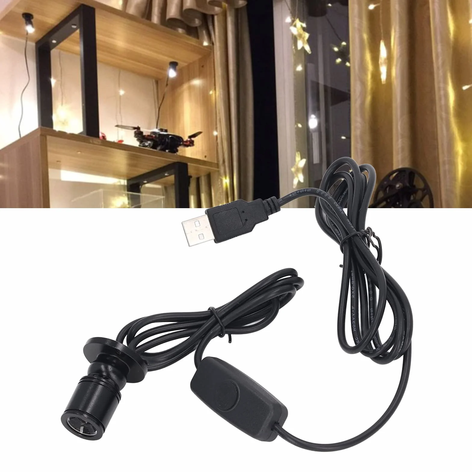 Mini Reflektor LED Jasny Reflektor LED z funkcją ściemniania USB z Drutem o Długości 6,6 Stopy do Prezentacji Biżuterii i Ganek Szafki 5V (Ciepłe białe światło 3000K)