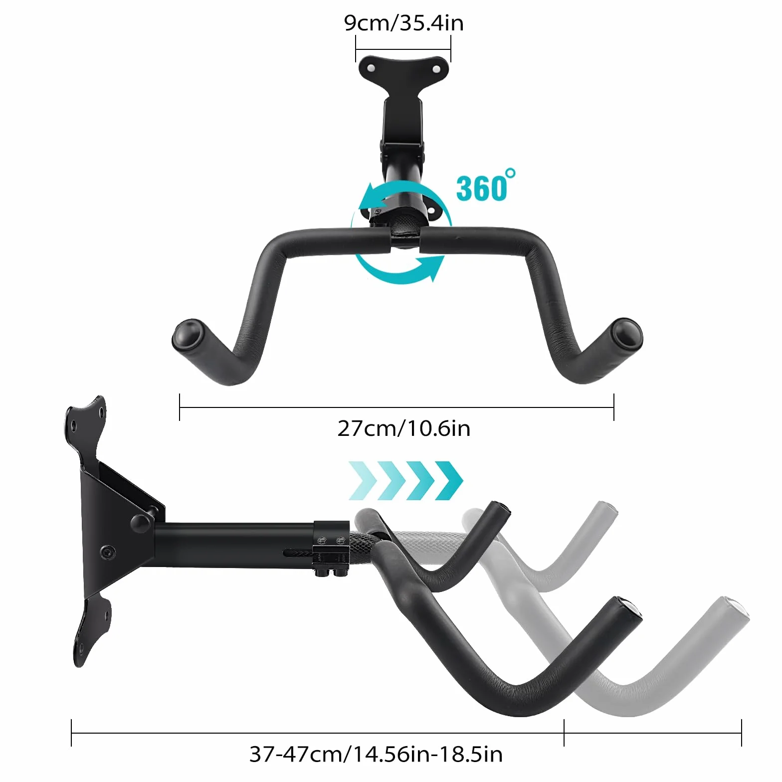 Uchwyt ścienny do roweru, udźwig 30 kg, uchwyt ścienny do roweru, regulowany kąt i odległość od ściany, uchwyt na rower, stojak na rowery górskie, rower wyścigowy MTB do garażu z paskiem na koła