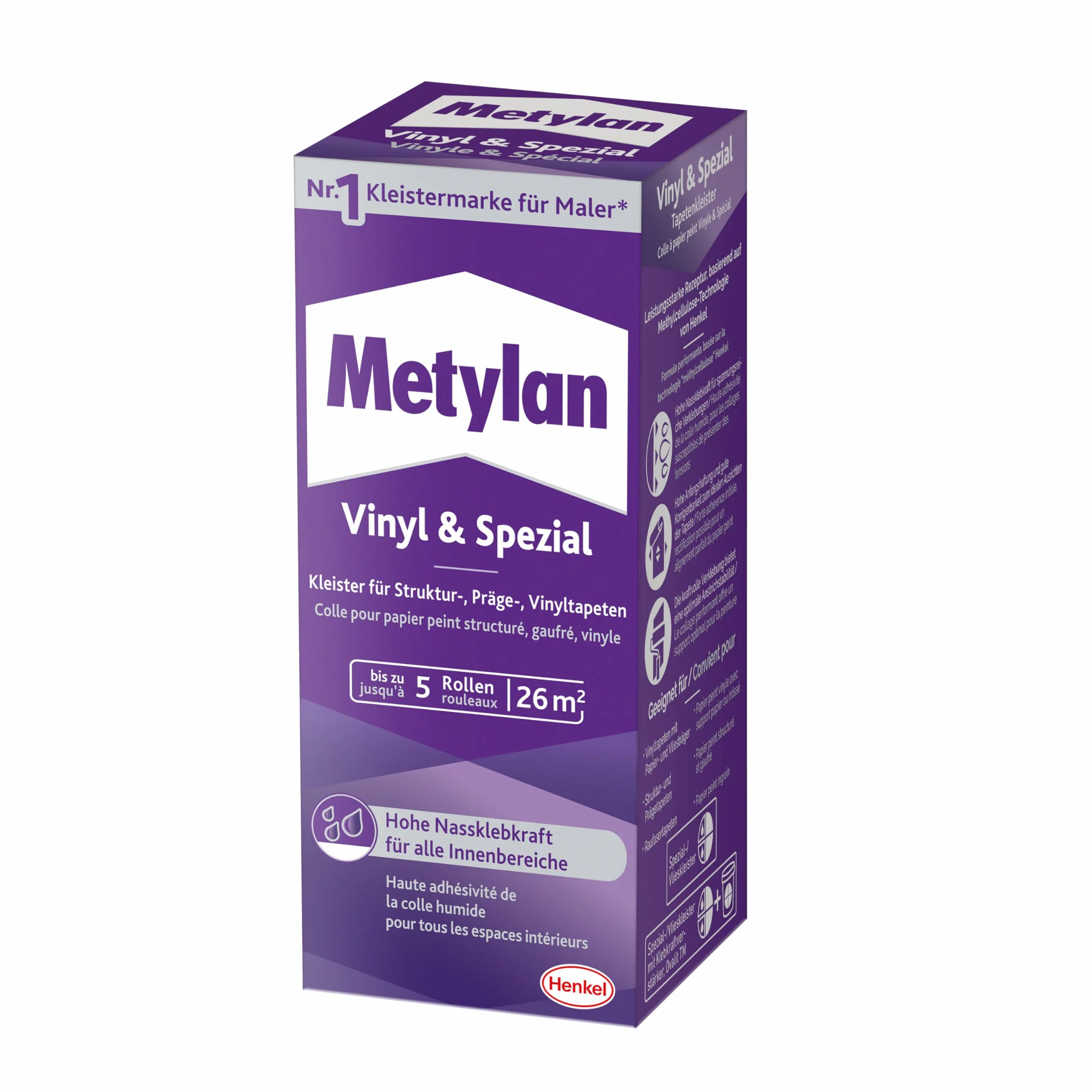 Metylan Winyl i specjalny klej do tapet strukturalnych, wytłaczanych i winylowych, optymalna stabilność i łatwe wyrównanie, klej o wysokiej wydajności, przezroczysty, 1 x 180 g
