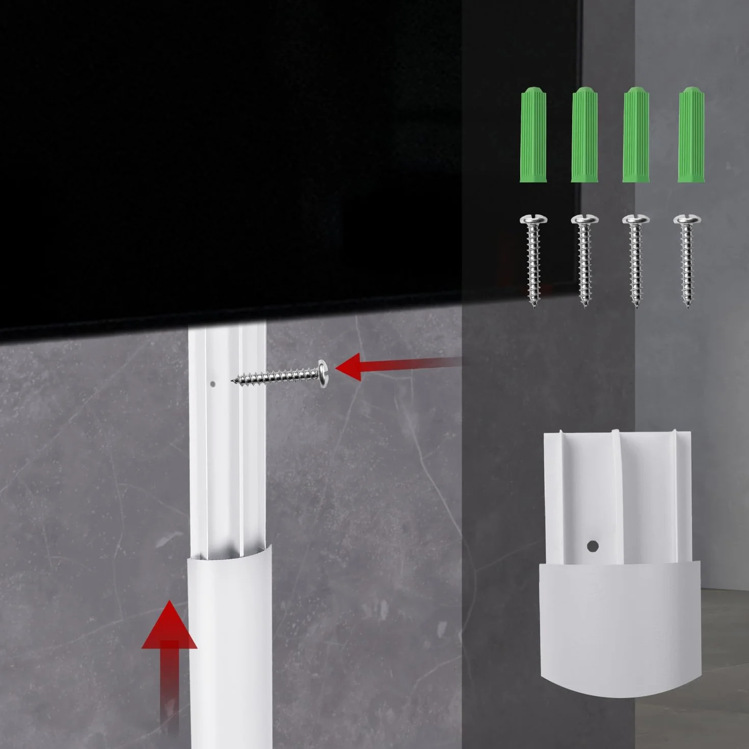 Kanał kablowy aluminiowy Maclean 750x62x20mm | Profil półkolisty do HDMI audio LAN | Zawiera akcesoria montażowe | Do montażu na ścianie i podłodze | System dwuczęściowy (Biały)