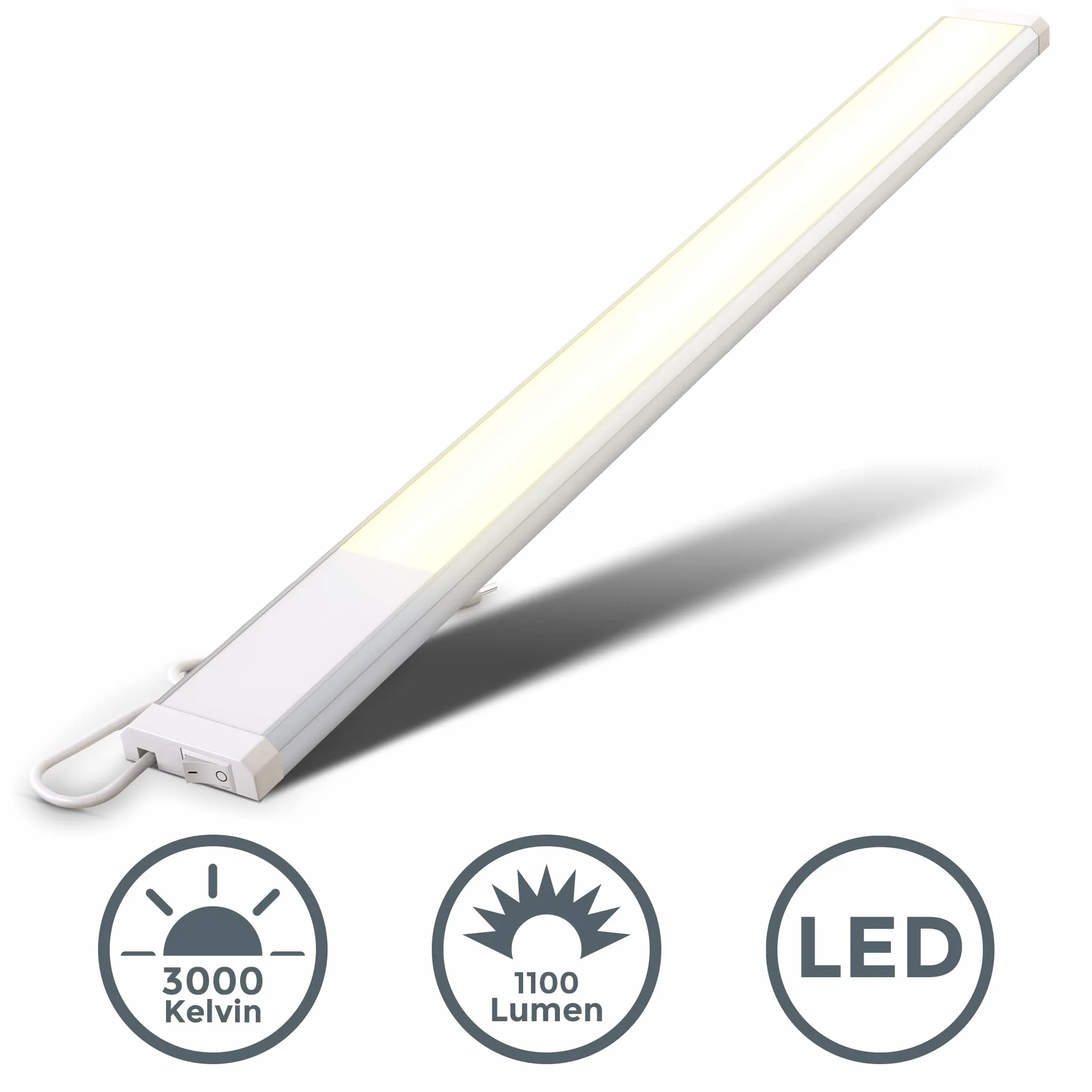 B.K.Licht - Listwa LED z włącznikiem/wyłącznikiem, ciepła biel, kolor światła, w zestawie kabel wtykowy, lampa podszafkowa, oświetlenie kuchni, listwa świetlna LED, oświetlenie szafy, lampa kuchenna,