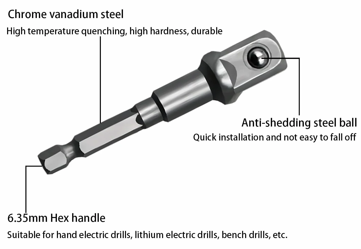 Zestaw adapterów do kluczy nasadowych 1/2", 1/4", 3/8", 8-częściowy
