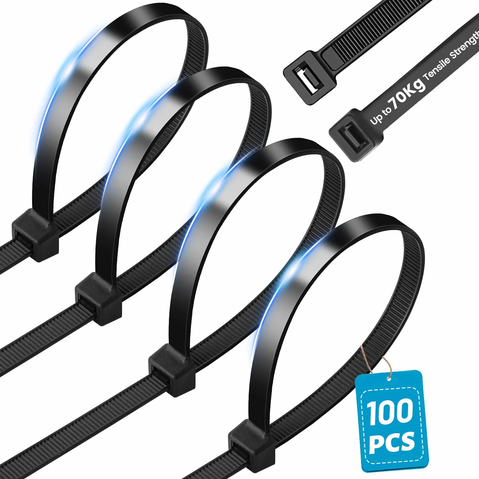 DUNSOO 100 sztuk czarnych opasek kablowych, 300 mm x 8 mm, odporne na promieniowanie UV, odporność chemiczna, mocne opaski na zamek błyskawiczny, wytrzymałość na rozciąganie 70 kg