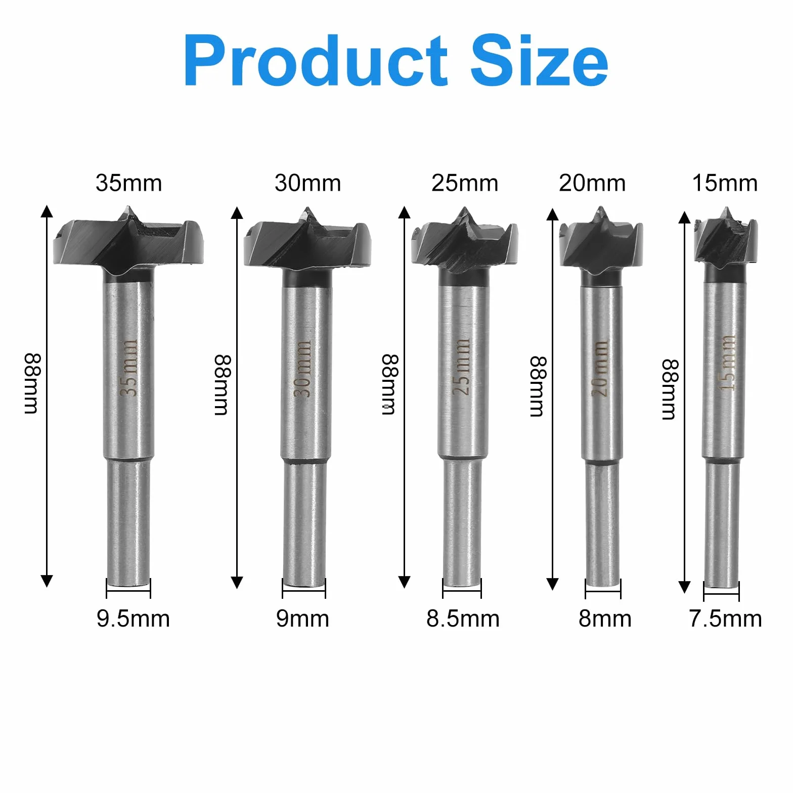 5 sztuk wierteł Forstnera zestaw 15-35 mm z pudełkiem do przechowywania, wiertło garnkowe wiertło do drewna narzędzie frez do drewna wiertło Forstnera 35 mm 30 mm 25 mm 20 mm 15 mm