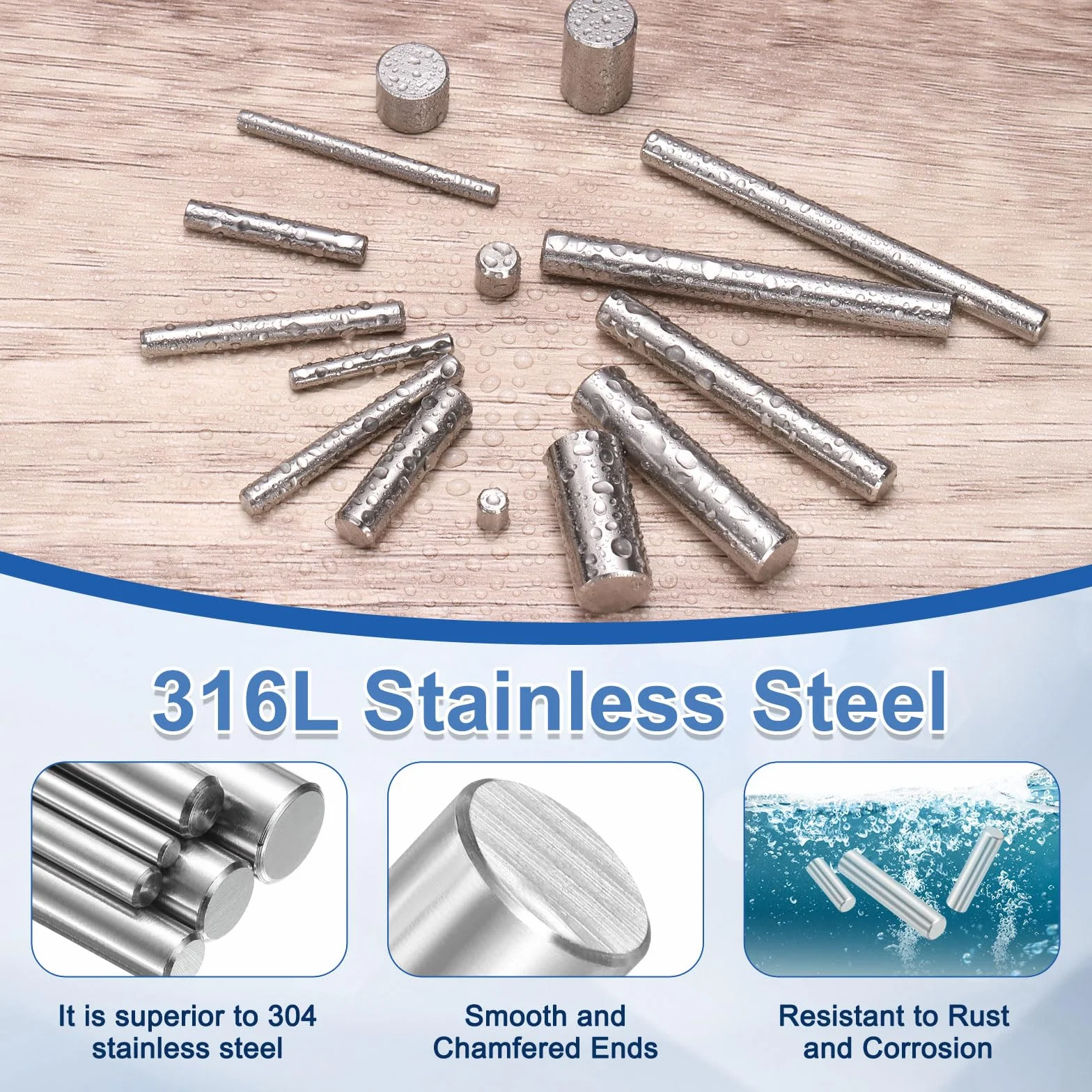 QUARKZMAN 80 sztuk nierdzewnych kołków cylindrycznych, 3 mm x 16 mm, sztyft do mocowania metalu, 316 l, stal nierdzewna, do majsterkowania, mebli, projektów rękodzielniczych