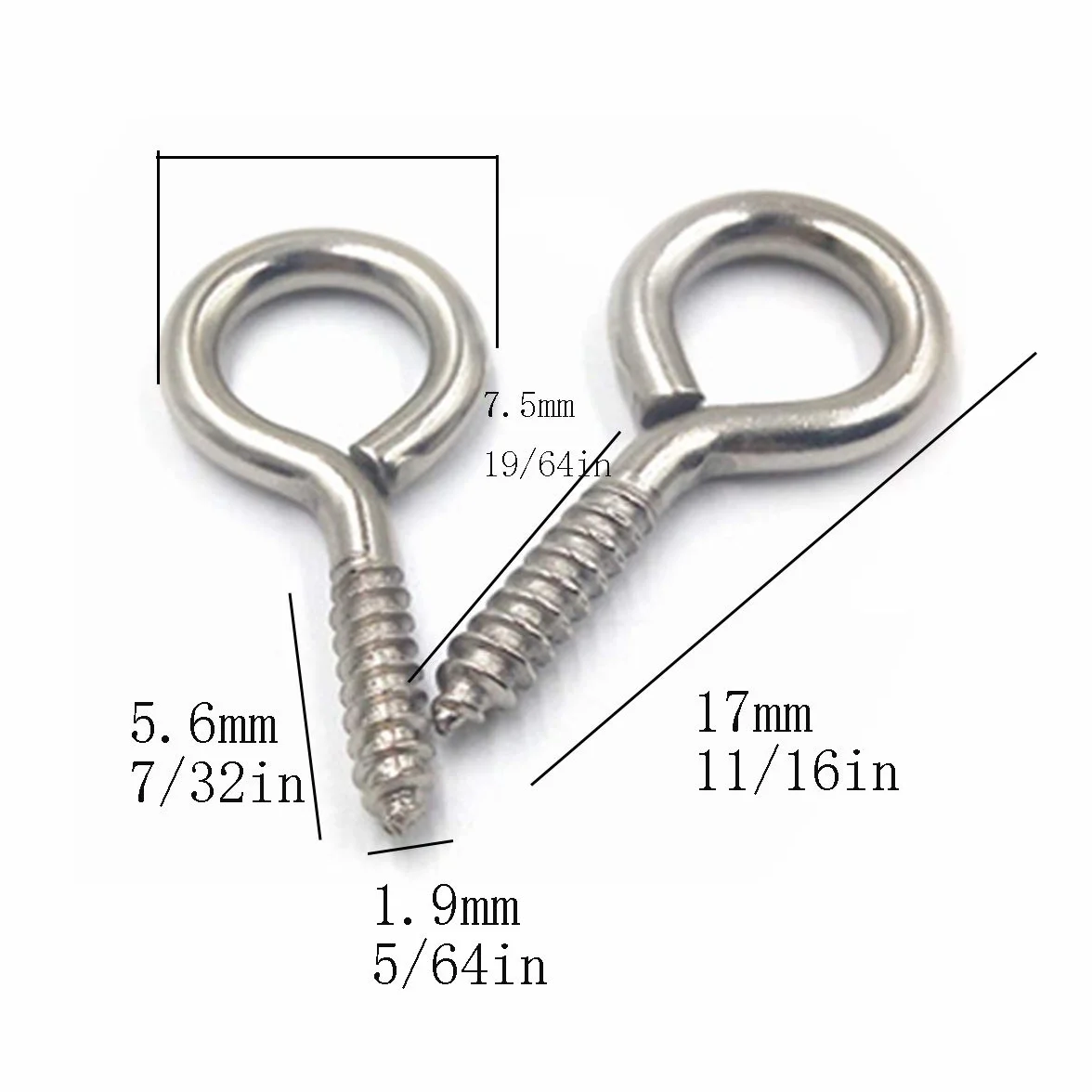 Lumaid 100 szt. 17 mm małe śruby oczkowe haczyki samogwintujące śruby oczkowe do drewna, butelek z korkiem, biżuteria DIY, stal węglowa z niklowaną powłoką
