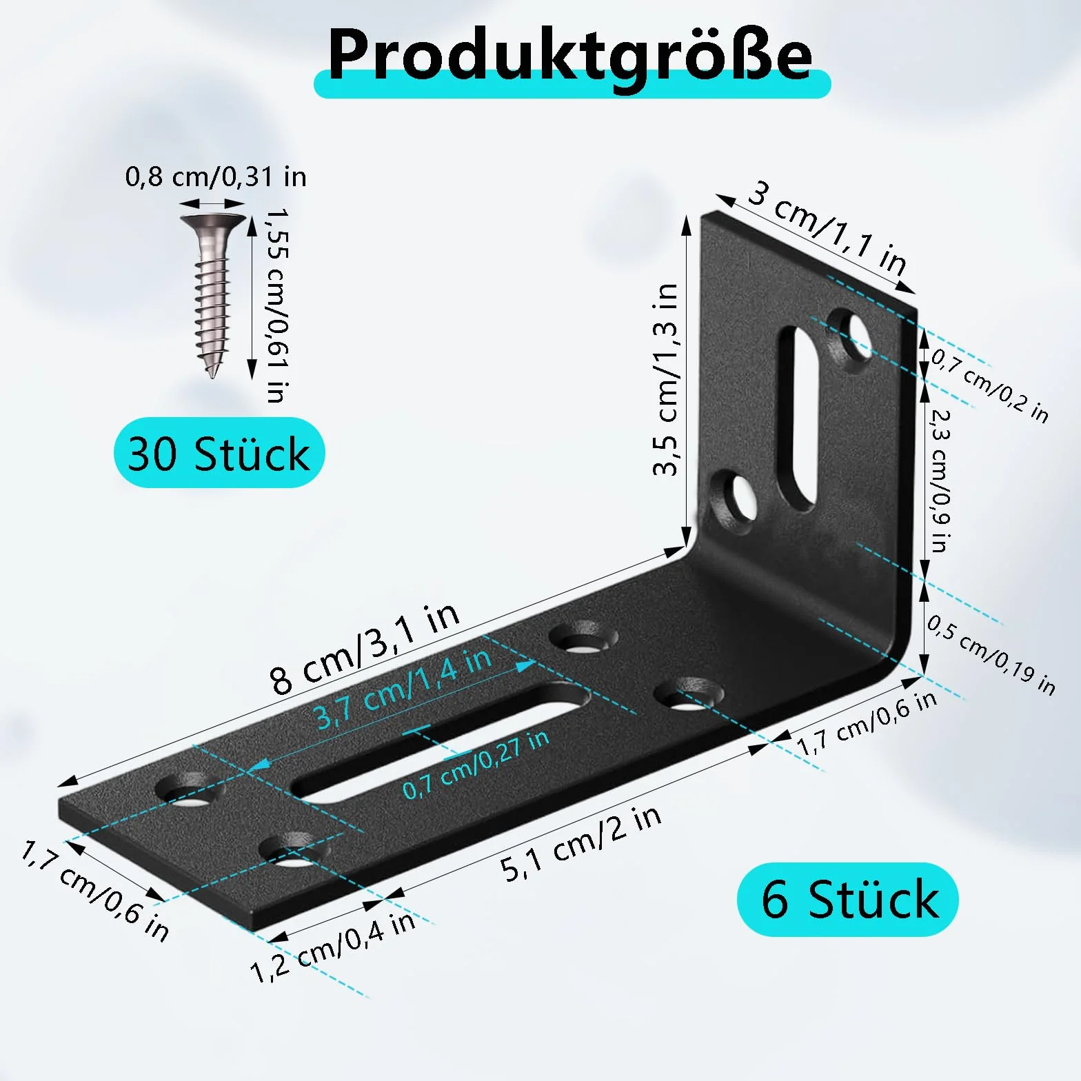 Łączniki kątowe, 6 sztuk, kątowe podłużne otwory, 80 x 40 x 30 mm, łączniki kątowe ze stali nierdzewnej, czarne, kątownik metalowy, kątownik mocujący, do stołu, krzesła, regału na książki