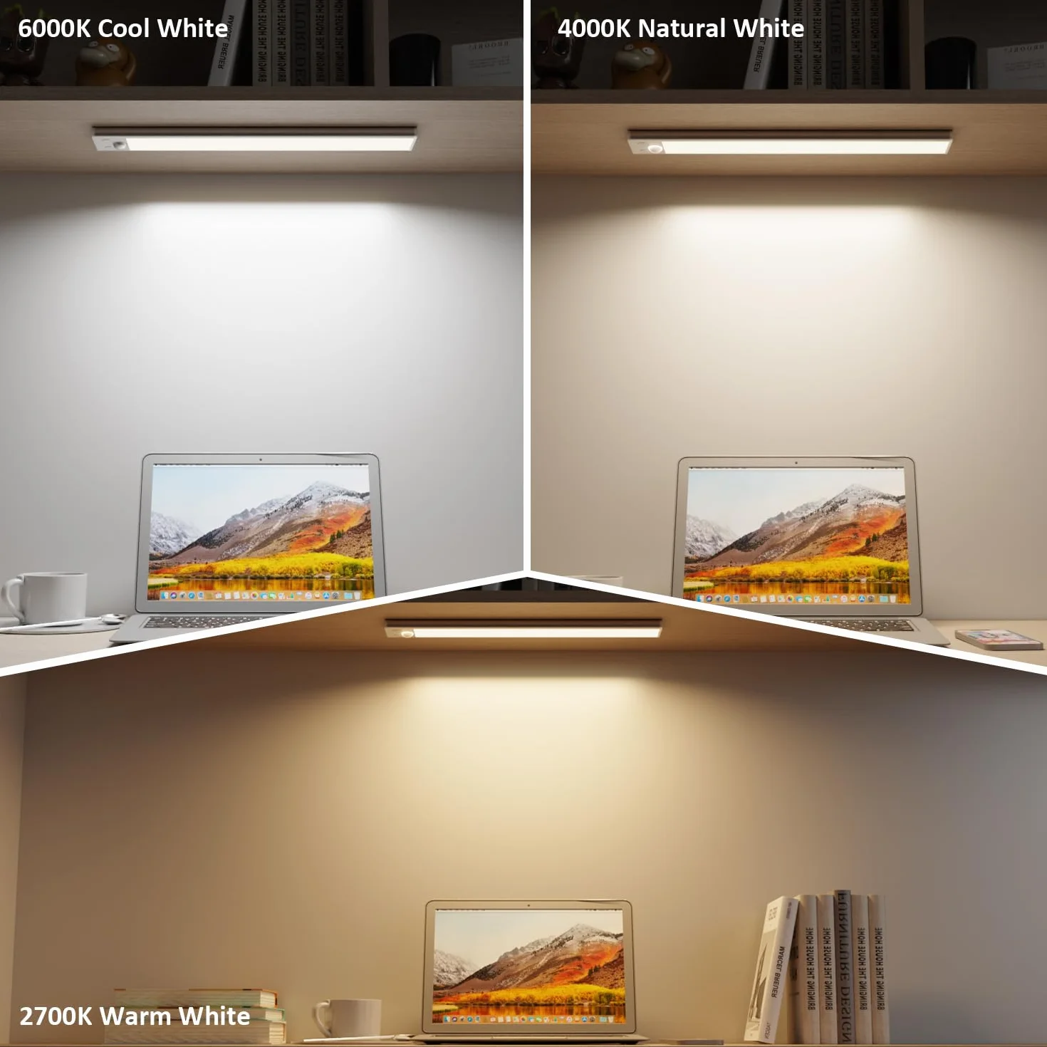 GLUROO Oświetlenie LED Pod Szafkę z Czujnikiem Ruchu 30 cm USB-C Ściemnianie 2 szt