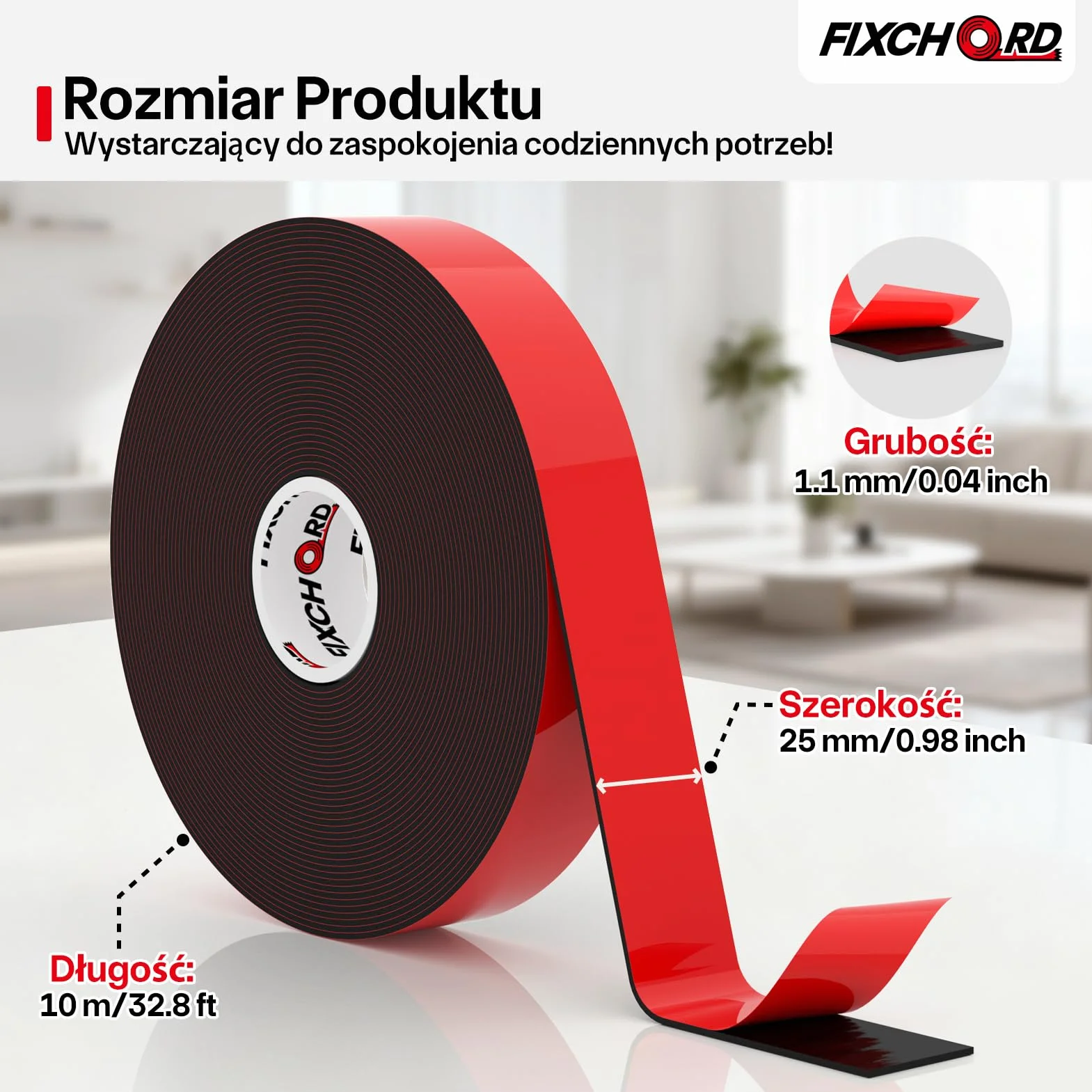 Taśma Dwustronna Heavy Duty 10m×25mm Wodoodporna Akrylowa Piankowa Montażowa
