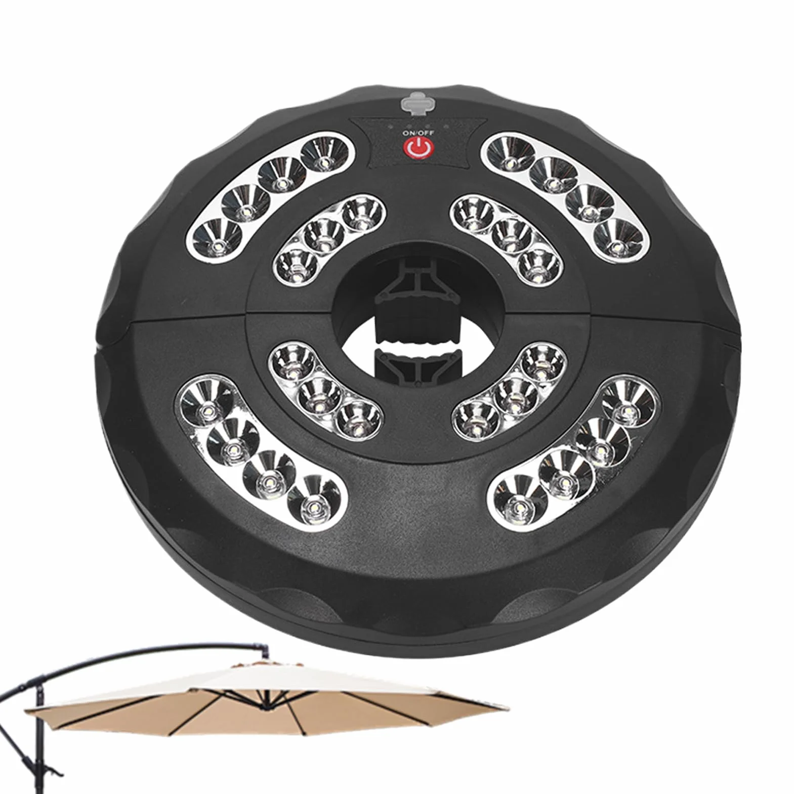 Ładowalna lampa słupowa LED oświetlenie pod parasolem 20x20x3,5 cm regulowane tryby jasności