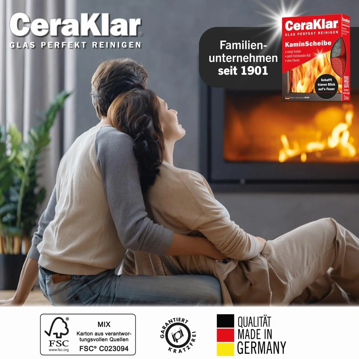 abrazo CeraKlar płyta kominkowa, 2 x gąbka do czyszczenia szyb kominkowych, odporna na zarysowania, płyta do czyszczenia kominka, do czyszczenia szyb