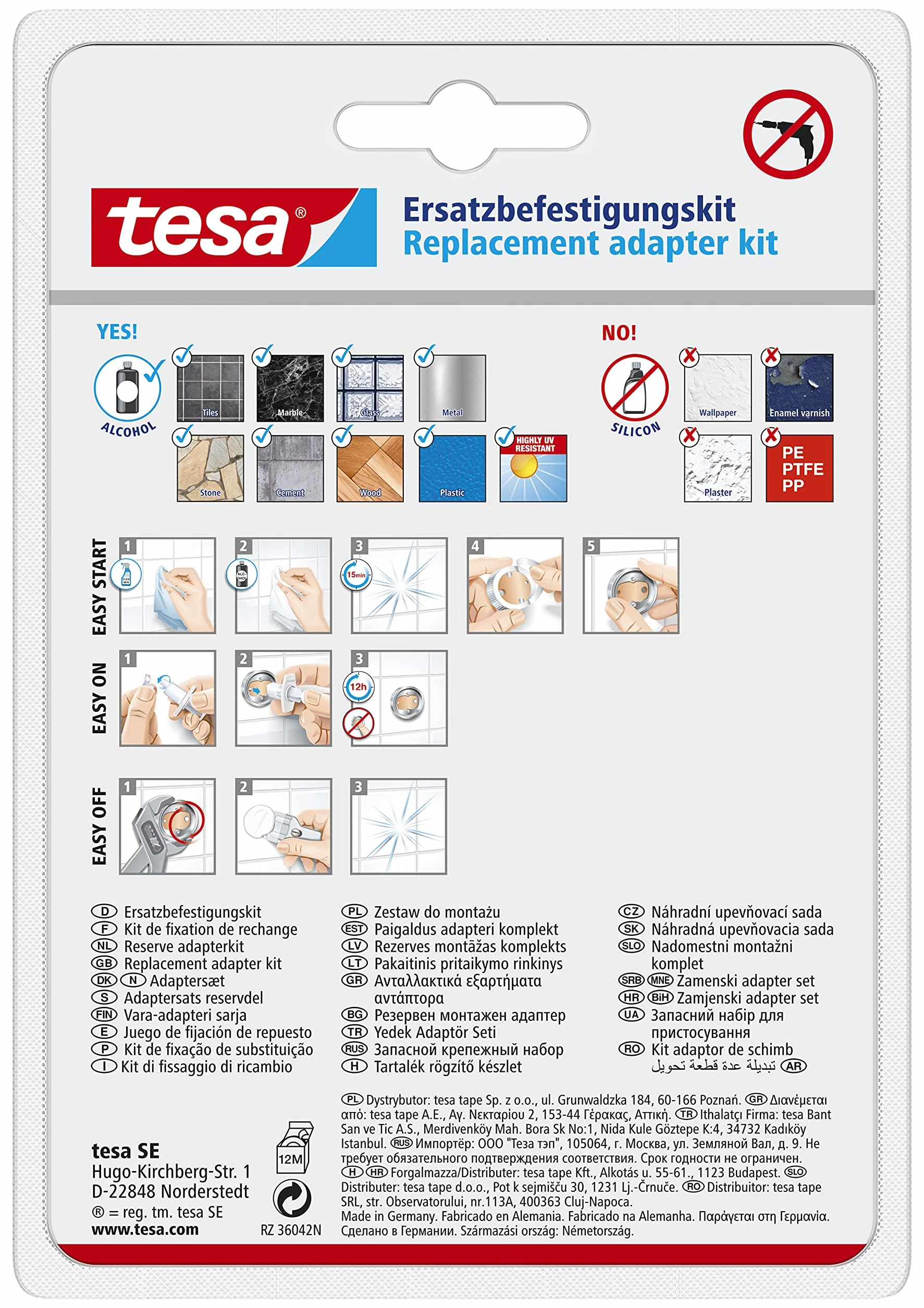 tesa Power.kit adapter montażowy BK20-2 – w zestawie tubka masy klejącej oraz przyrząd do dociskania – opatentowana technologia mocowania tesa – średnica: 41 mm