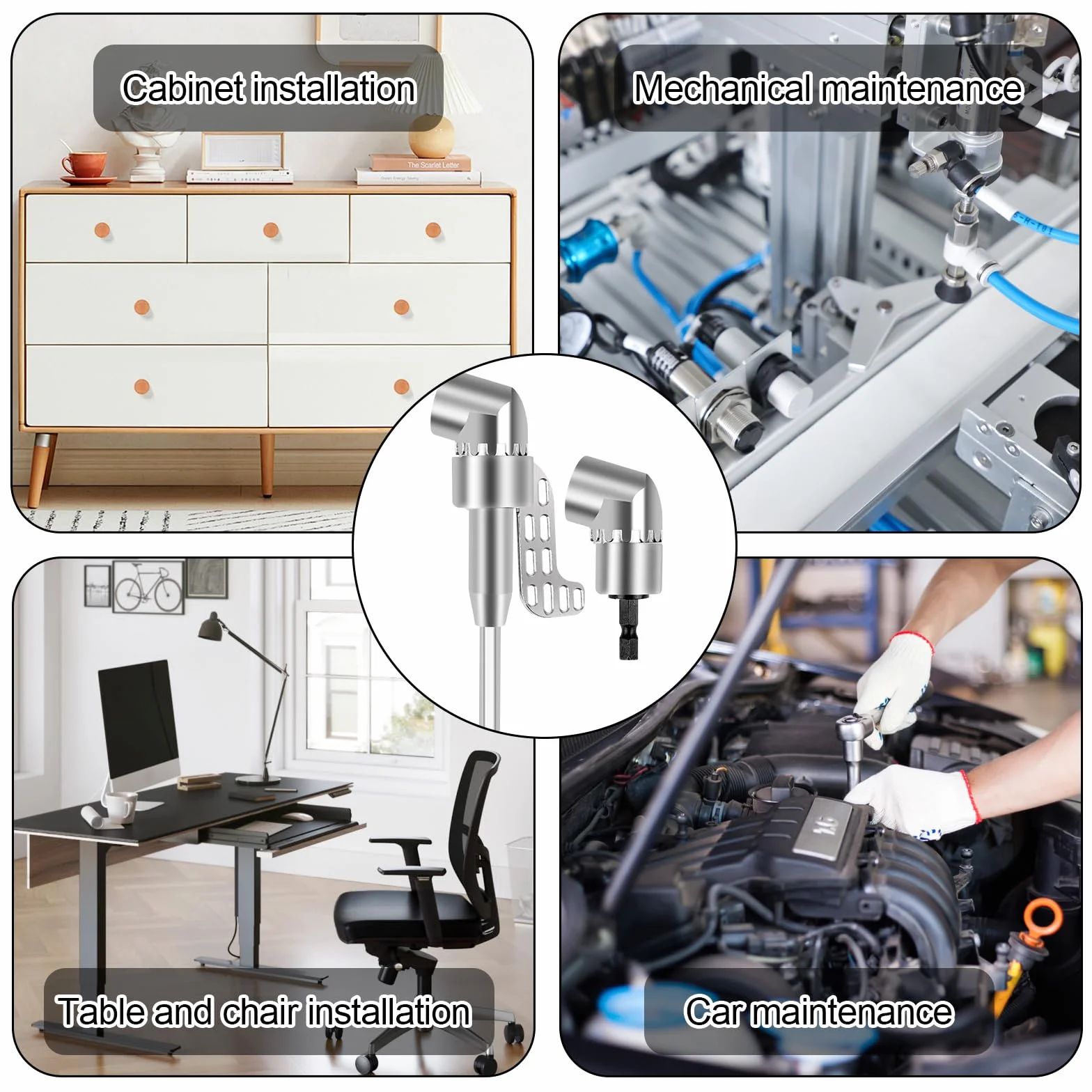 Adapter do wkrętarki kątowej 105°, 2 sztuki wierteł sześciokątnych (długie i krótkie modele), 1/4", sześciokątny trzpień przekładnia kątowa do garażu, pracowników budowlanych