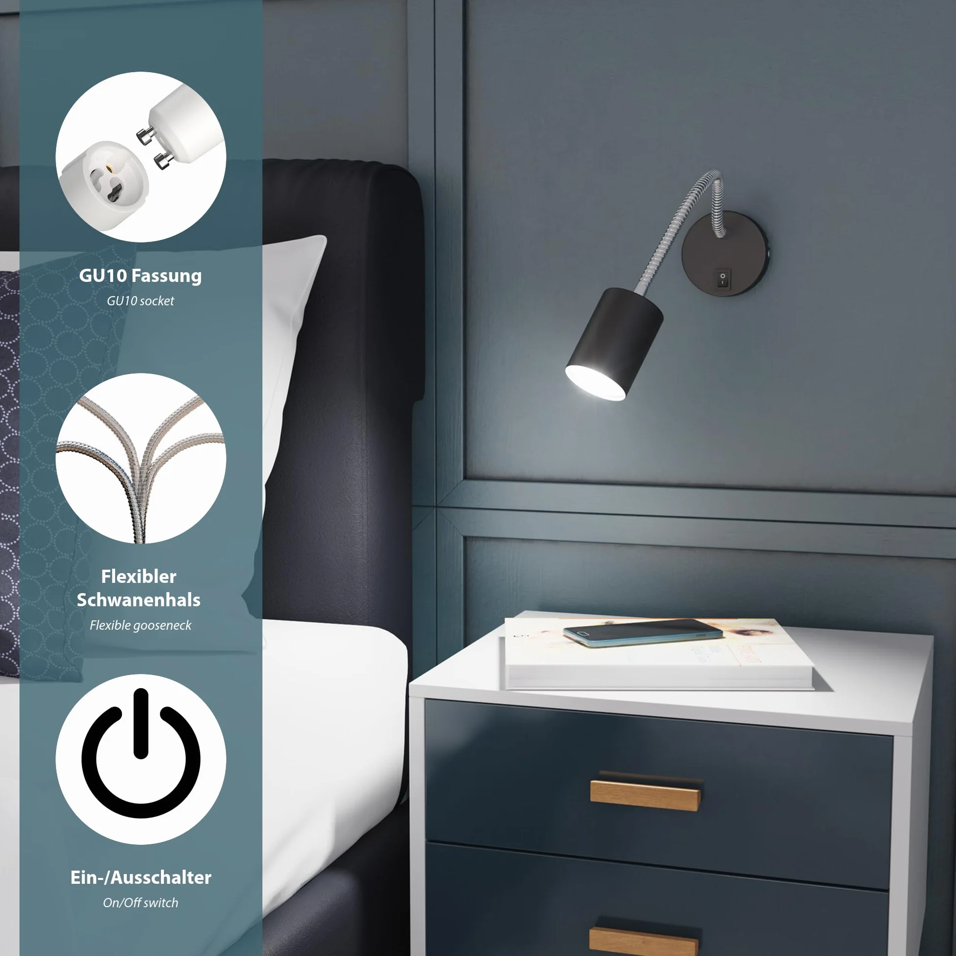 ledscom.de Lampa ścienna WAIKA GU10 60W czarny mat