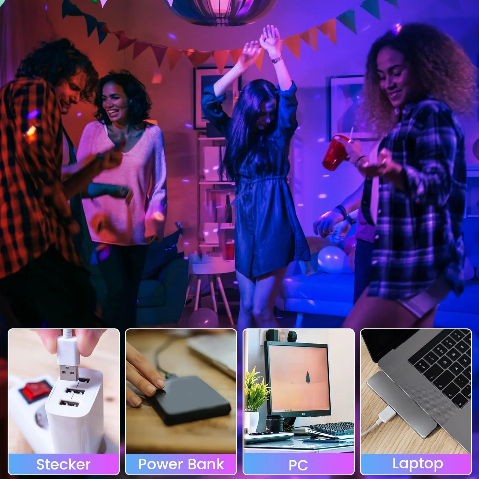 Bonlux Kula dyskotekowa 5 V RGB sterowana głosem USB 7 kolorów 4 jasności pilot 2 szt