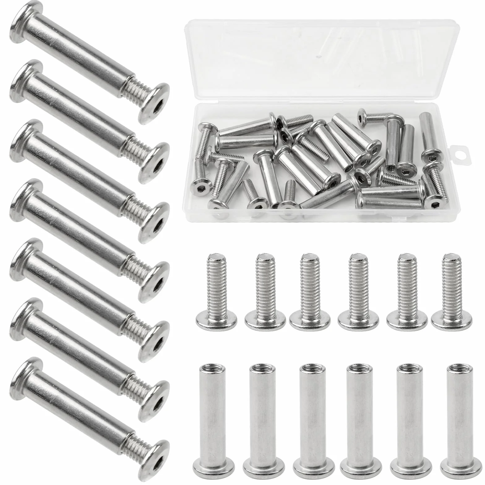 30 sztuk łączników mebli, śruby tulejowe M4 x 32-42 mm, śruby meblowe, łączniki do szafek, do mebli, szafek, desek drewnianych