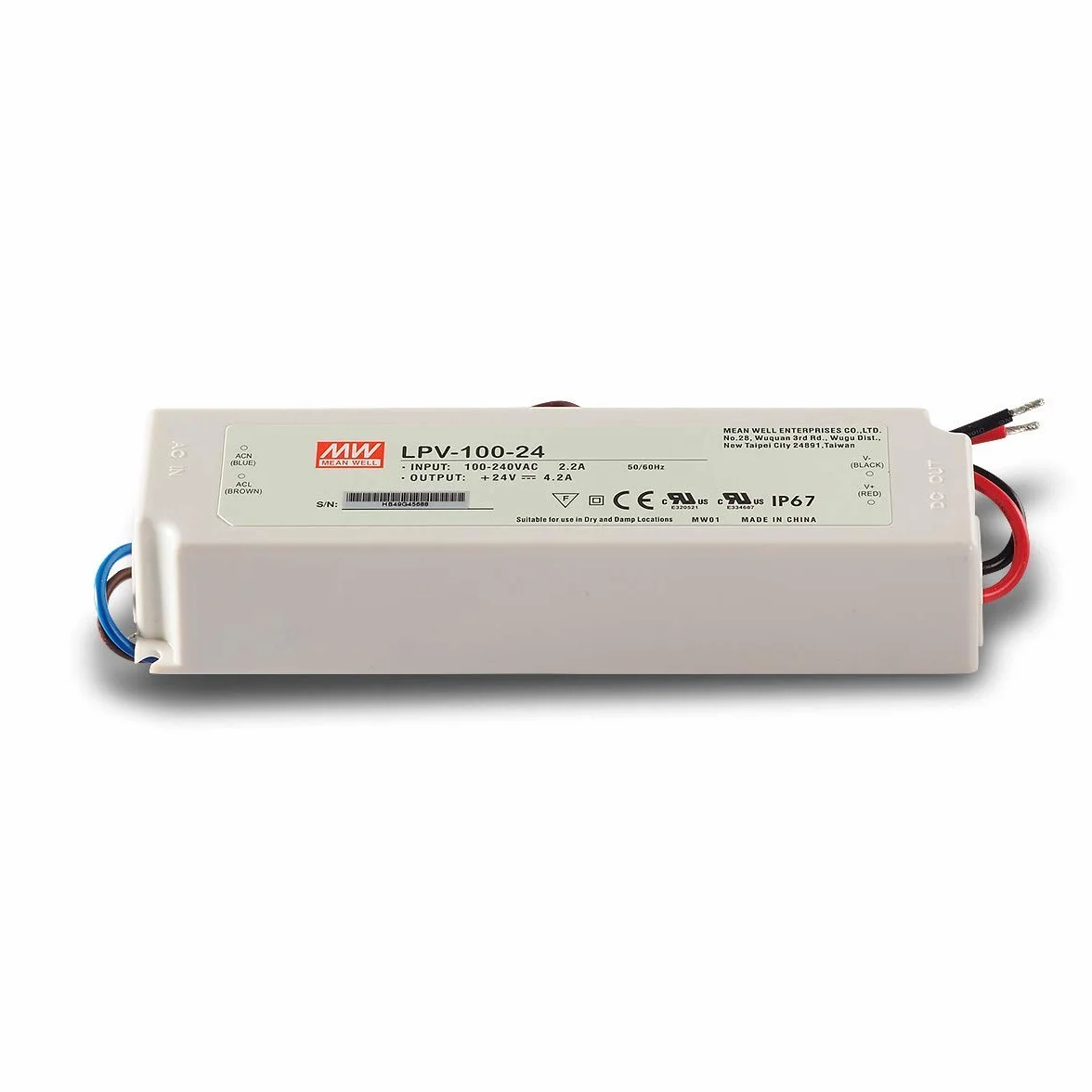 Meanwell LPV-100-24 transformator LED 24V 4,2A 100W IP67 napięcie stałe