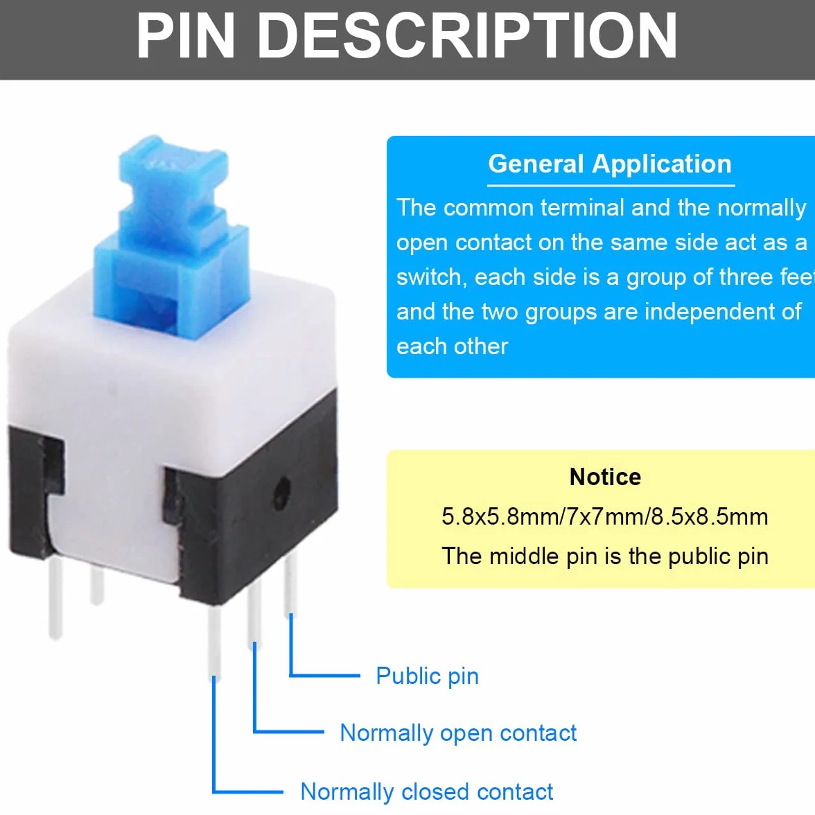 80 sztuk Mini przycisk samozamykający DPDT Zestaw przełącznika przyciskowego (8,5x8,5mm 8X8mm 7X7mm 5,8X5,8 mm) samoblokujący mikroprzycisk zasilania, z osłoną przełącznika