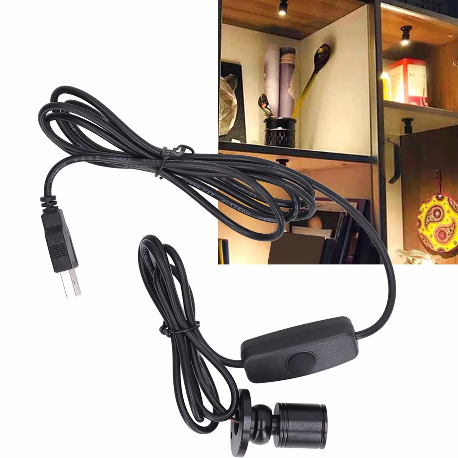 Mini Reflektor LED Jasny Reflektor LED z funkcją ściemniania USB z Drutem o Długości 6,6 Stopy do Prezentacji Biżuterii i Ganek Szafki 5V (Ciepłe białe światło 3000K)