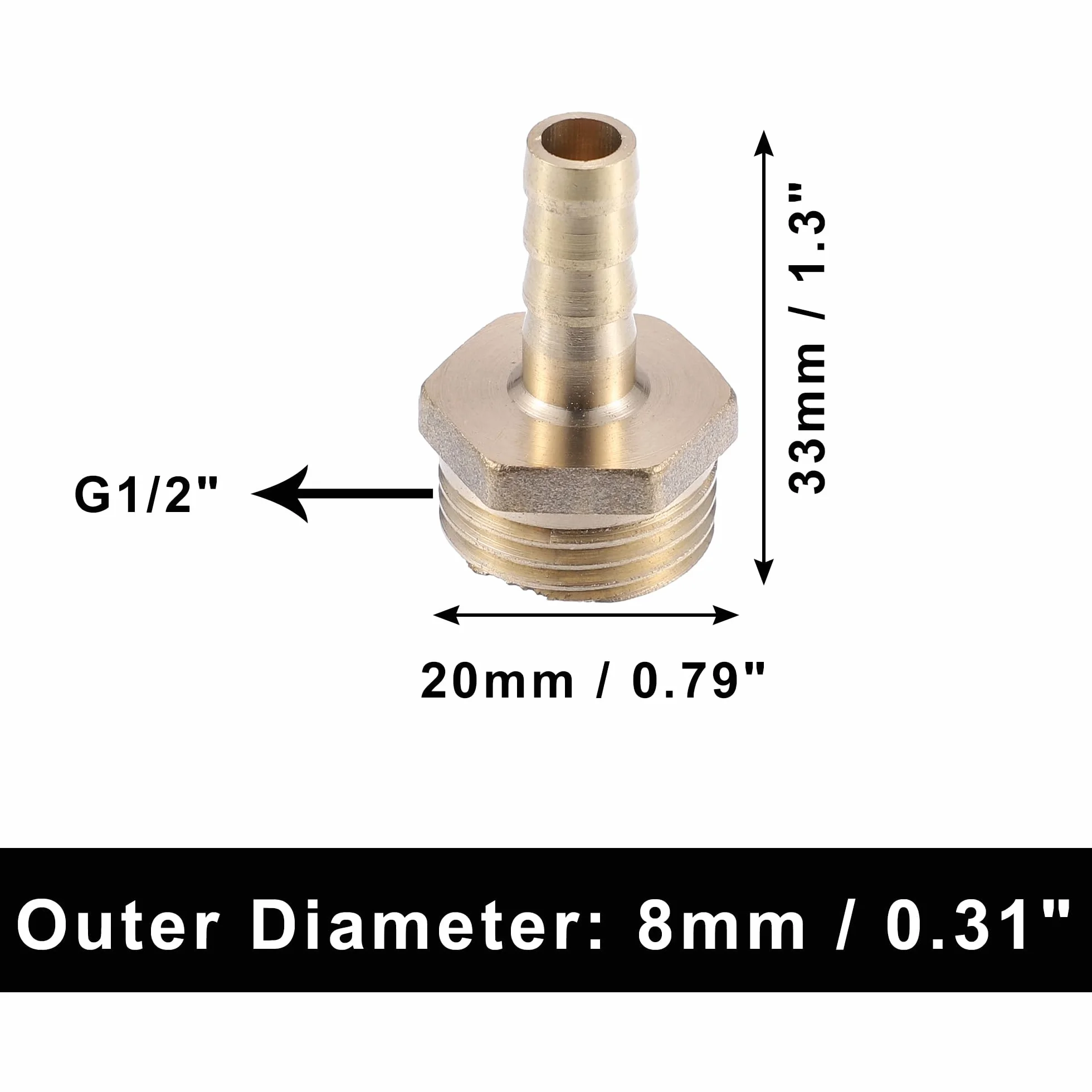 A ABSOPRO 2 Sztuk złączka karbowana 1/2" BSP męska złączka mosiężna 8mm Złącze węża