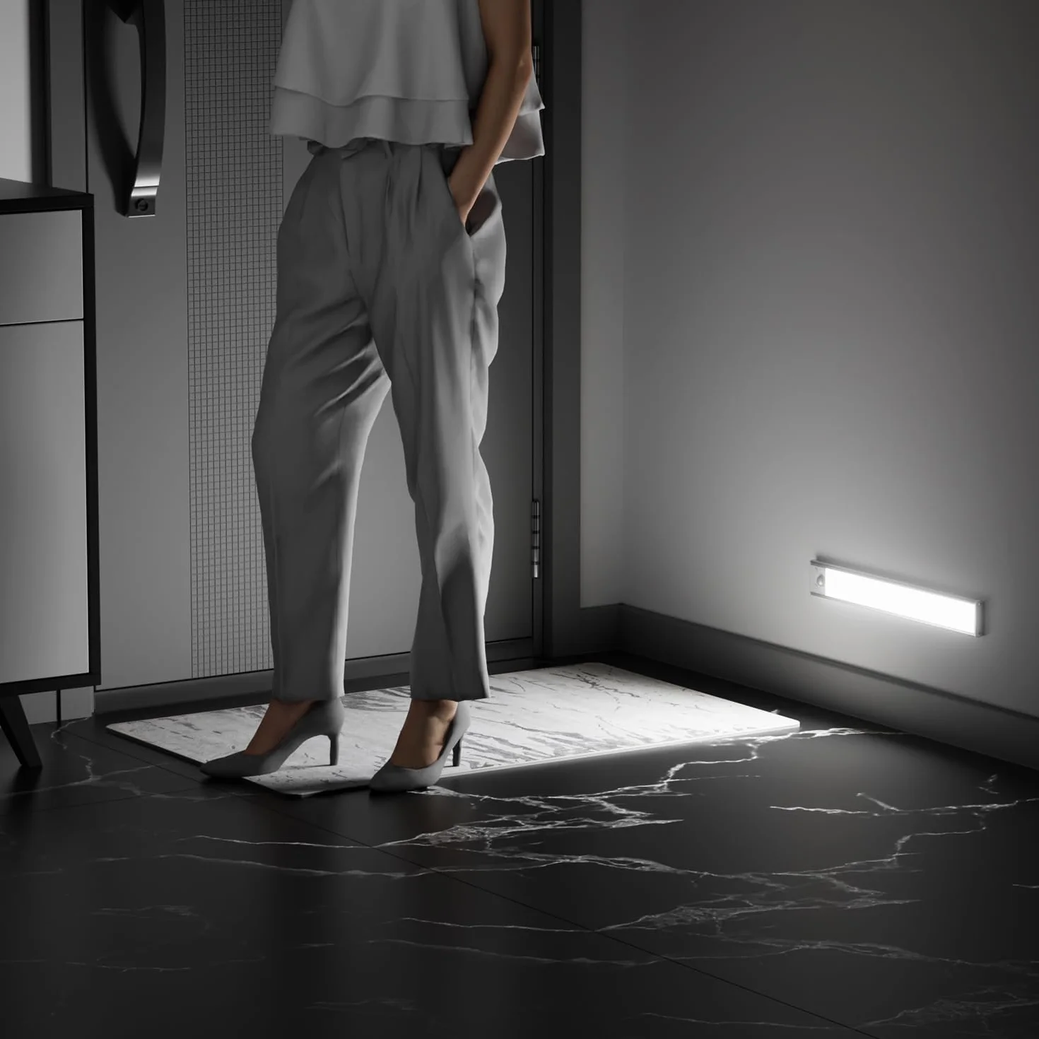 GLUROO Oświetlenie szafki LED z czujnikiem ruchu 30CM, 3 kolory, ciągłe przyciemnianie, oświetlenie pod szafką kuchenną USB C z możliwością ładowania, oświetlenie szafki do sypialni, opakowanie 2 szt