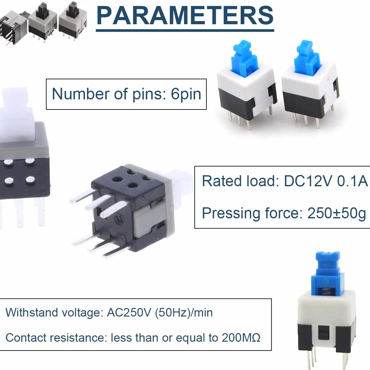 80 sztuk Mini przycisk samozamykający DPDT Zestaw przełącznika przyciskowego (8,5x8,5mm 8X8mm 7X7mm 5,8X5,8 mm) samoblokujący mikroprzycisk zasilania, z osłoną przełącznika