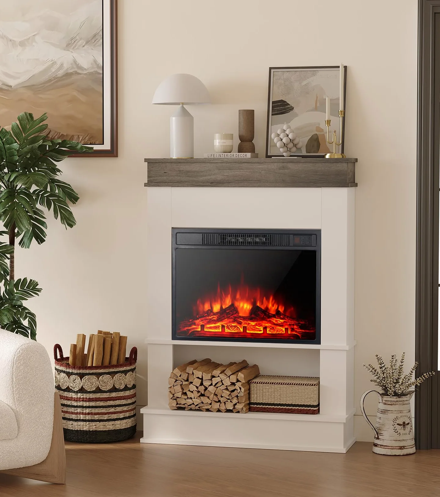 M.C.Haus Kominek elektryczny 58 cm, 1800 W, wpuszczany i wolnostojący grzejnik przeciwpożarowy z 3 kolorami płomienia i 3 poziomami jasności, ochrona przed przegrzaniem, realistyczny efekt płomienia