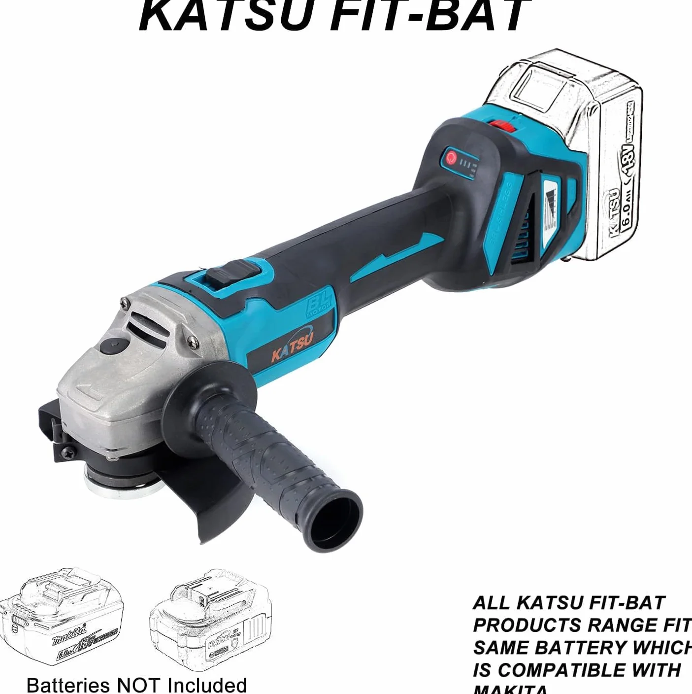 KATSU FIT-BAT 21 V bezszczotkowa akumulatorowa szlifierka kątowa 115 mm 125 mm, silnik bezszczotkowy, 6 zmiennych prędkości, bez baterii i ładowarki 102609