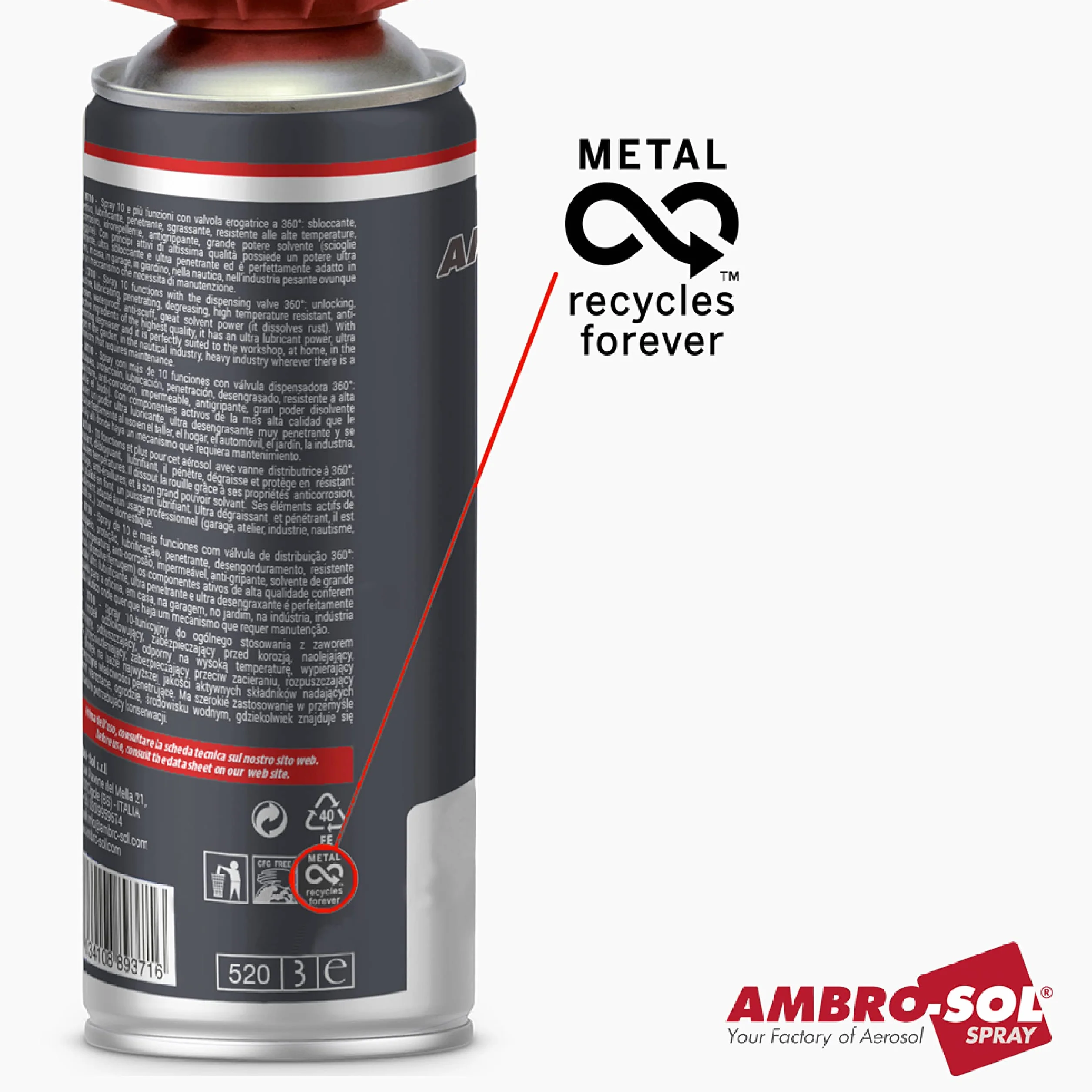 Ambro-Sol V4009002 Uniwersalny Lakier Akrylowy Spray, do Wnętrz i na Zewnątrz, Odpowiedni do Wszystkich Rodzajów Materiałów, Nadaje się do Recyklingu, 400 ml, Biały Karpacki