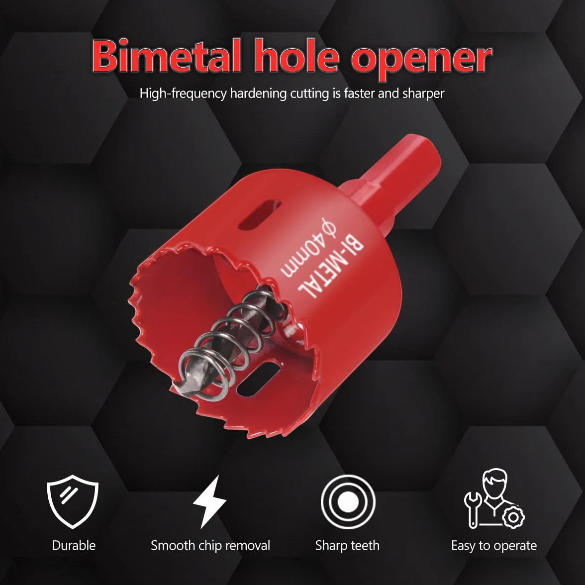 flintronic Hole saw, zestaw otwornic, 40 mm, otwornica do bimetalu, 1 wiertło, 1 sprężyna mechaniczna, 1 klucz sześciokątny, otwornica do aluminium, drewna, płyty PCW i płyty z tworzywa sztucznego,