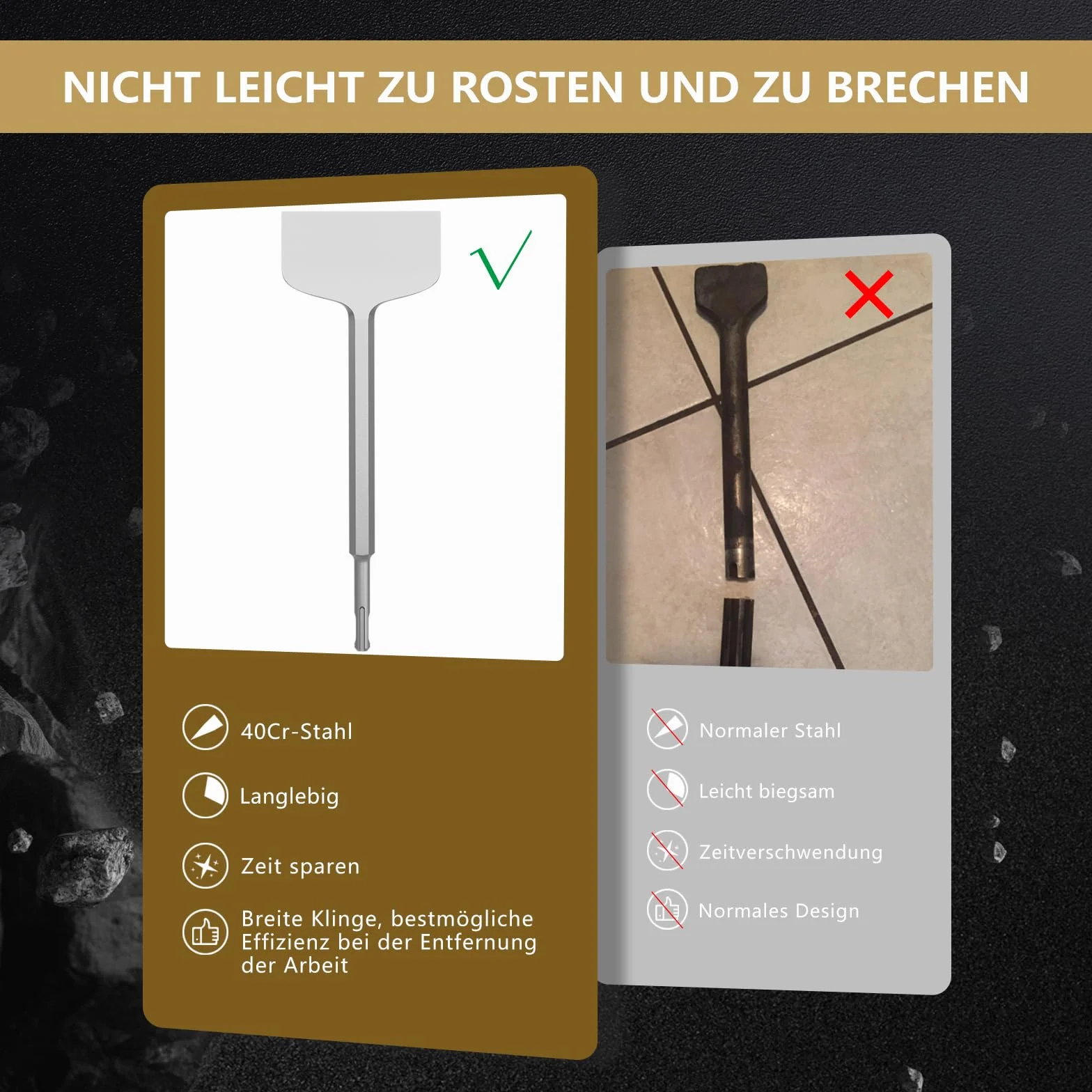CSOOM SDS PLUS zestaw 2 dłut, dłuta do płytek 75 x 160 mm i dłuto płaskie 100 x 250 mm, do płytek, kleju do płytek, betonu, kamienia naturalnego, muru itp