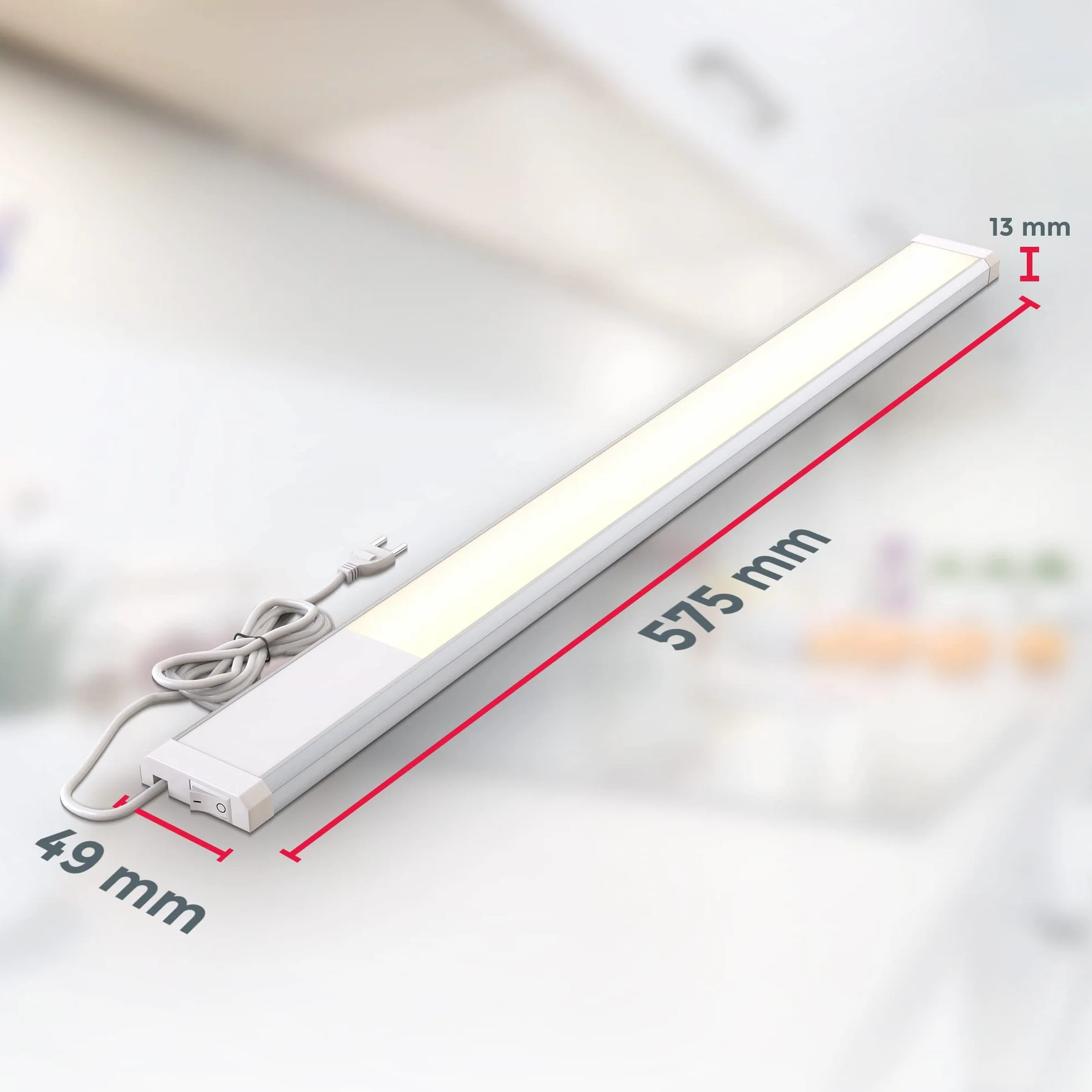 B.K.Licht - Listwa LED z włącznikiem/wyłącznikiem, ciepła biel, kolor światła, w zestawie kabel wtykowy, lampa podszafkowa, oświetlenie kuchni, listwa świetlna LED, oświetlenie szafy, lampa kuchenna,