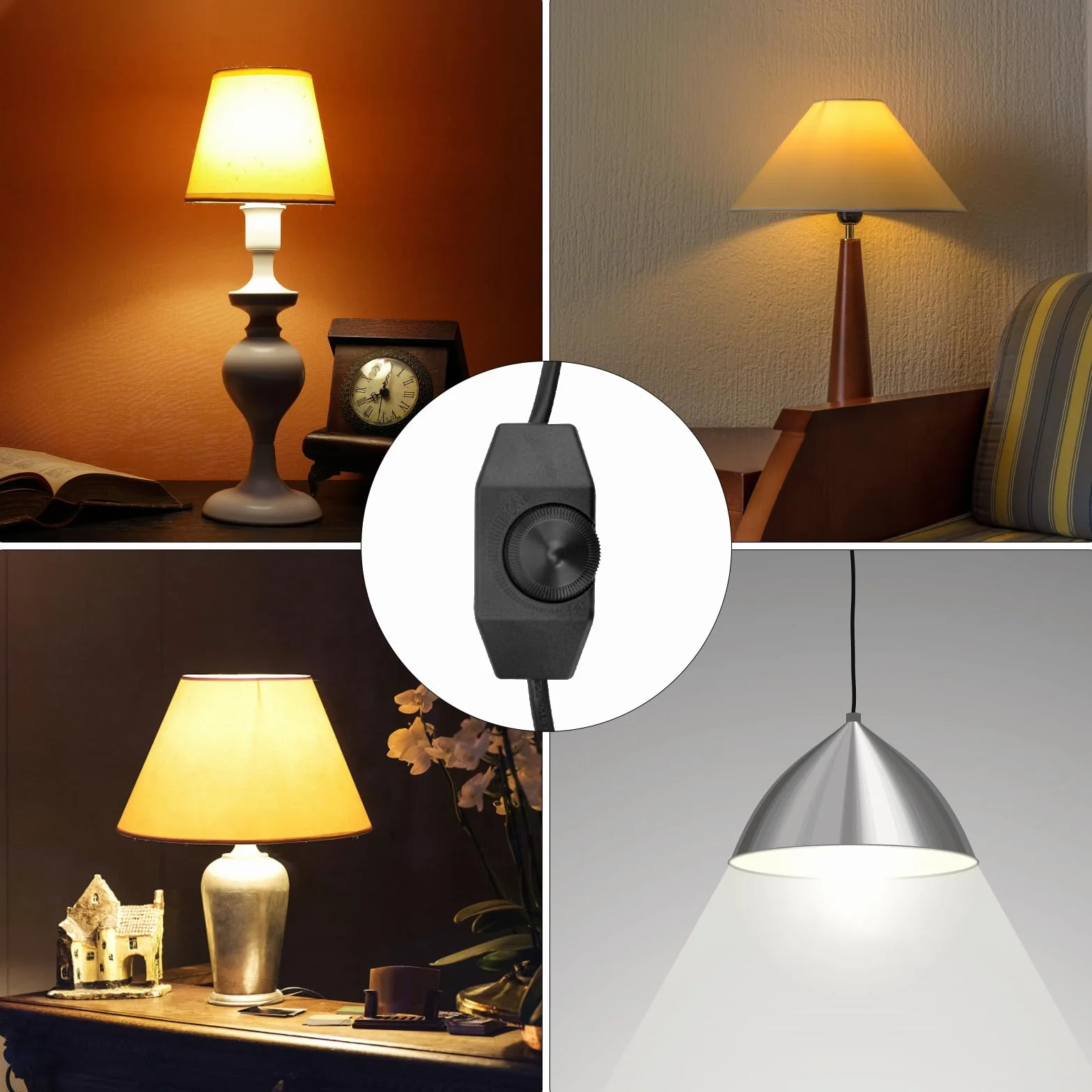 VOSSOT Ściemniacz do lamp LED, 2-metrowy przełącznik ściemniający, ściemniacz LED 230 V z przełącznikiem, ściemniacz przewodowy LED 220-250 V / 100 W max, przełącznik ściemniający do lamp LED, EURO