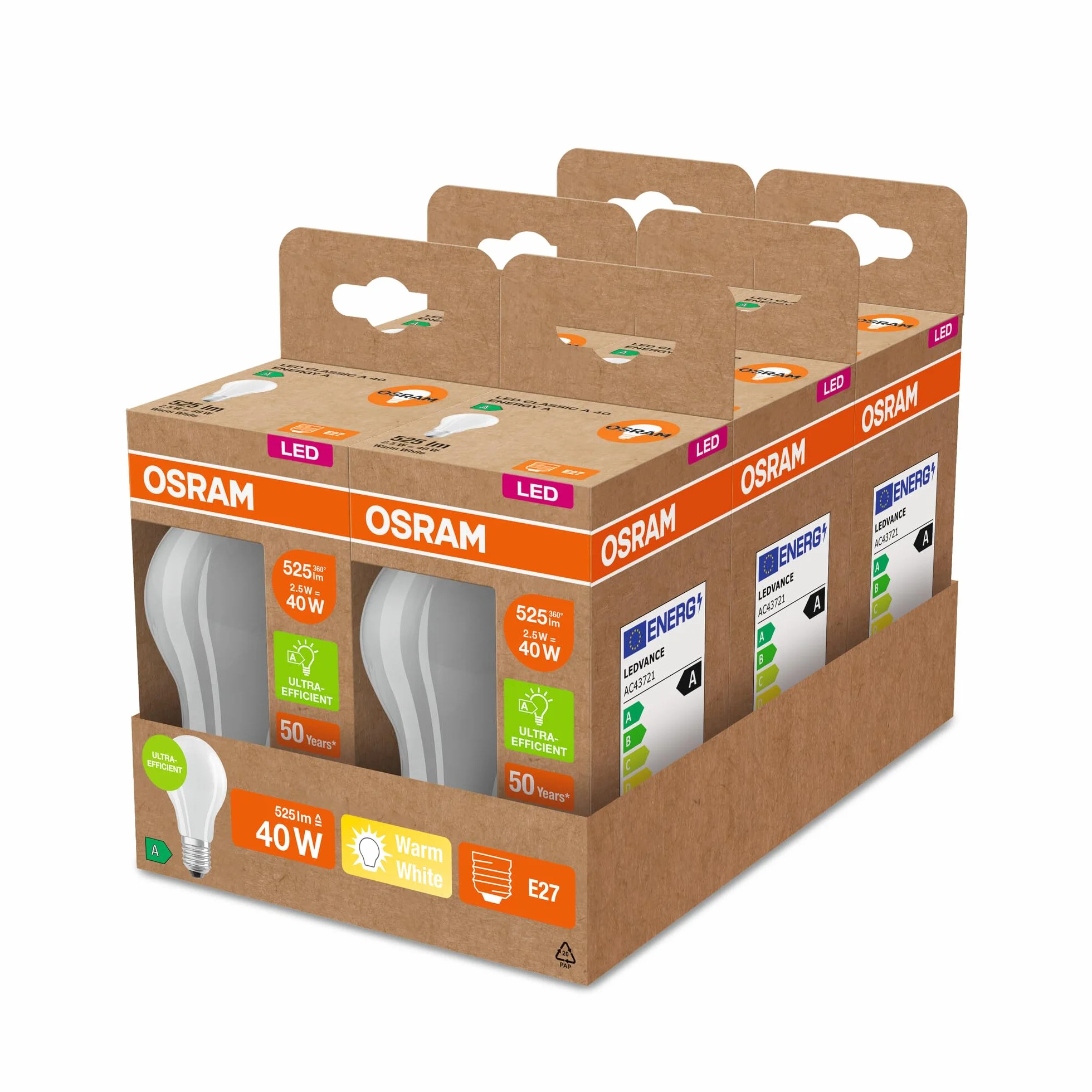 OSRAM LED lampa Energooszczędna, Żarówka Matowa, E27, Ciepła Biel 3000K, 2,5 W, Zastępuje Żarówkę 40W, Energooszczędna, 1 szt