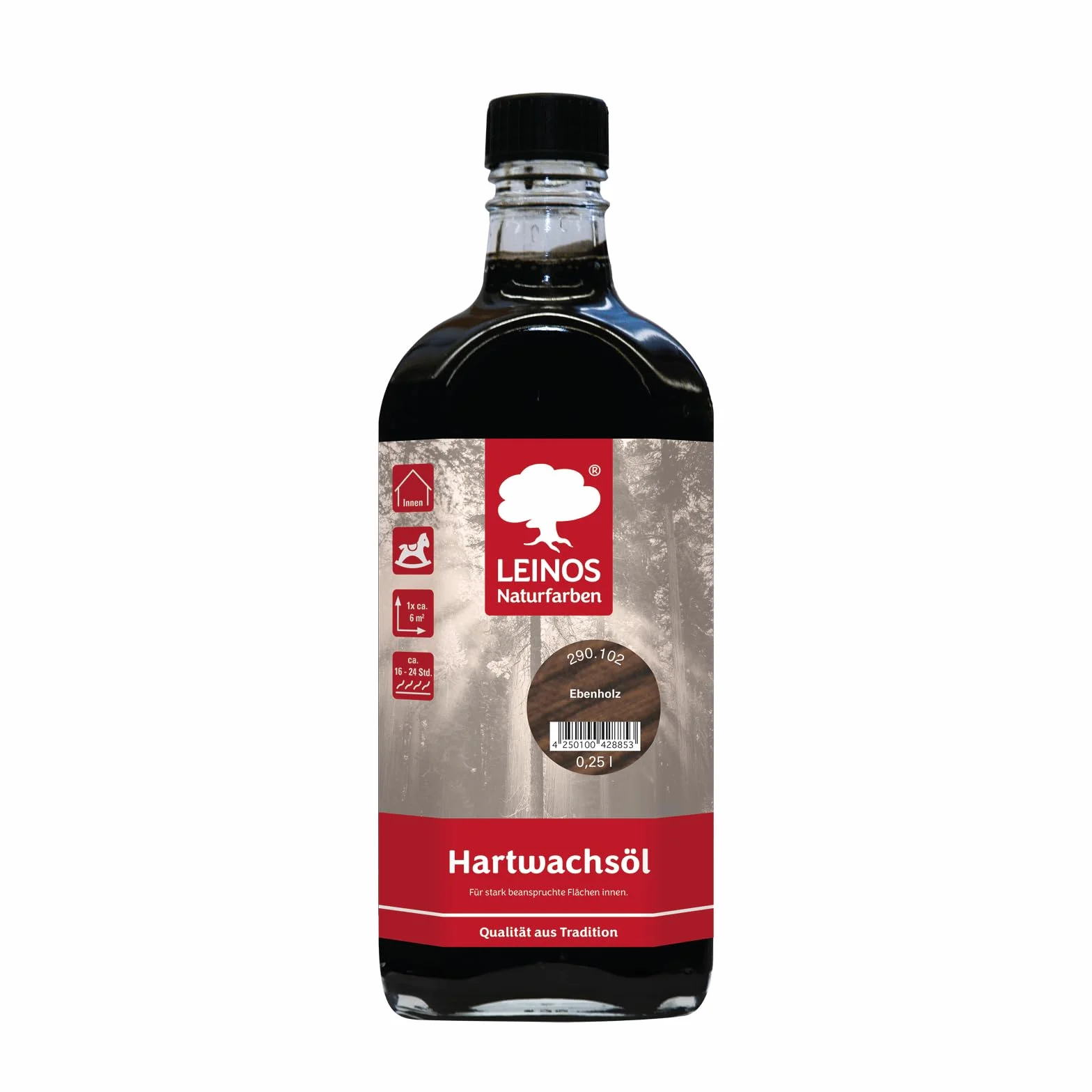 LEINOS 290 olej z twardego wosku, 0,25 l, heban, bardzo wytrzymała, jedwabiście matowa powłoka olejowo-woskowa z żywicy, idealny do mocno obciążonych podłóg drewnianych i schodów