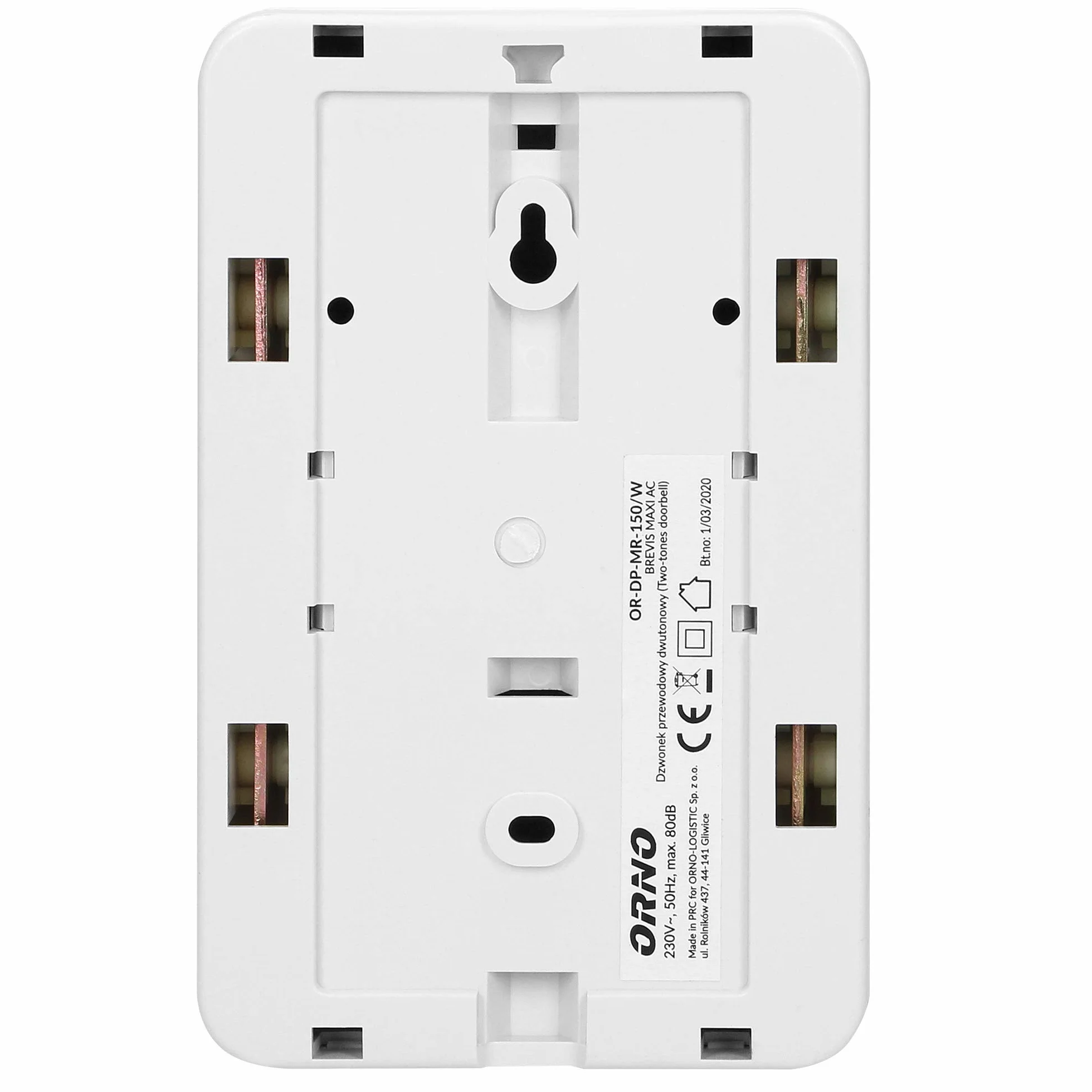 ORNO Brevis Maxi Dzwonek do Drzwi Przewodowy Mechaniczny Gong 80 dB Biały 230 V AC