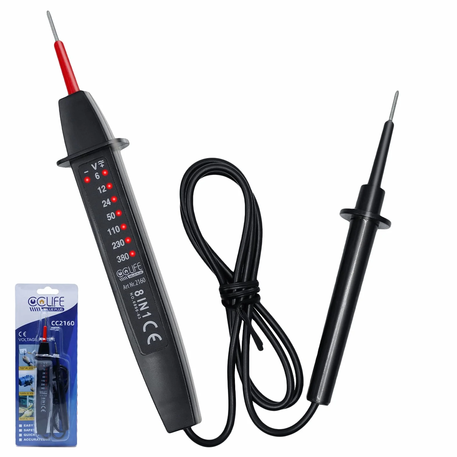 CCLIFE Tester napięcia 2-biegunowy 6-380V AC/DC tester fazy