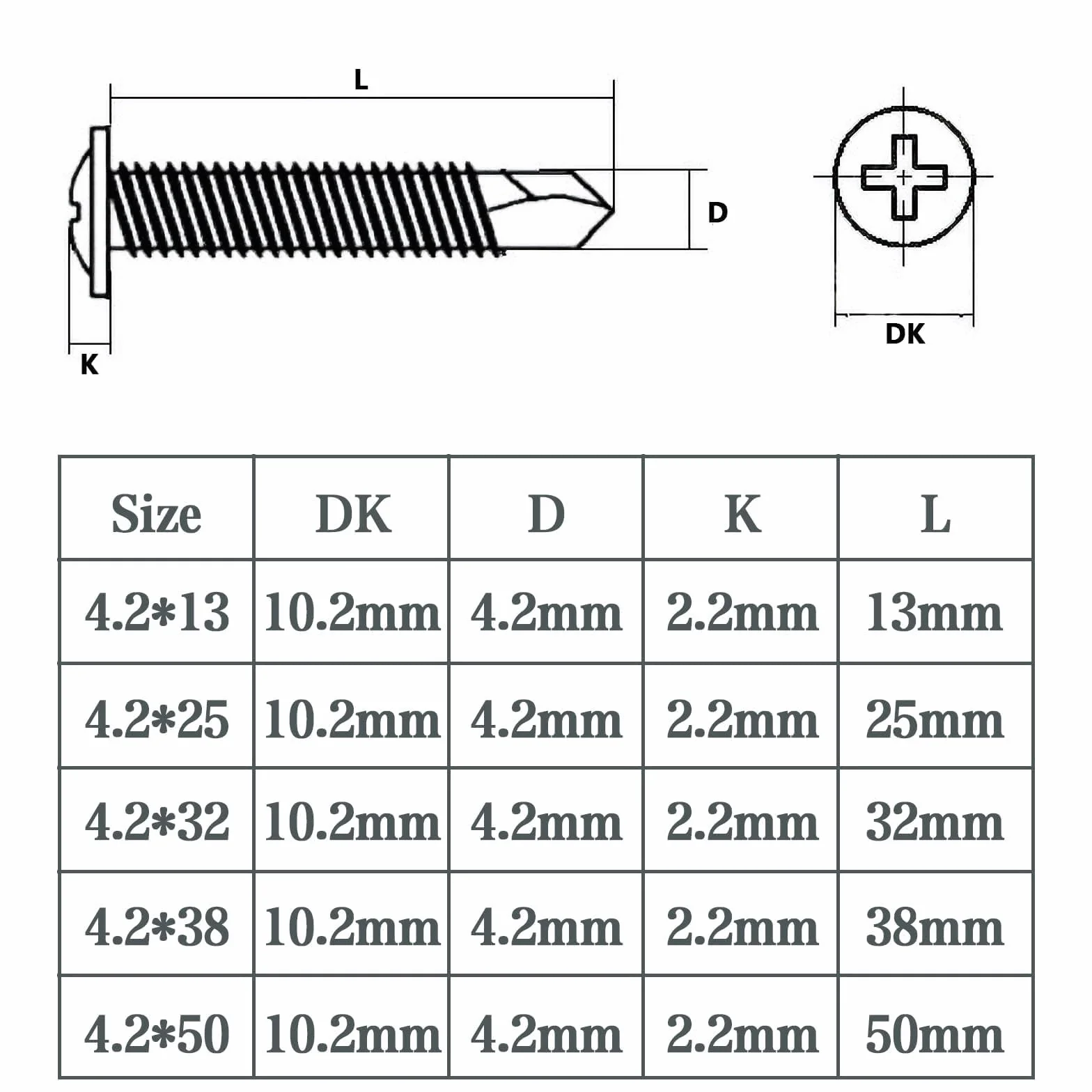 Stainless Steel Self-Tapping Screws 4,2 x 13 mm 150 Pieces
